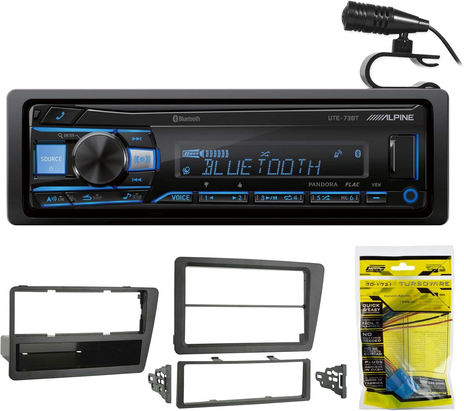 1Din Alpine Digital Media Bluetooth Stereo Receiver+Kit For 02-05 Honda Civic Si
