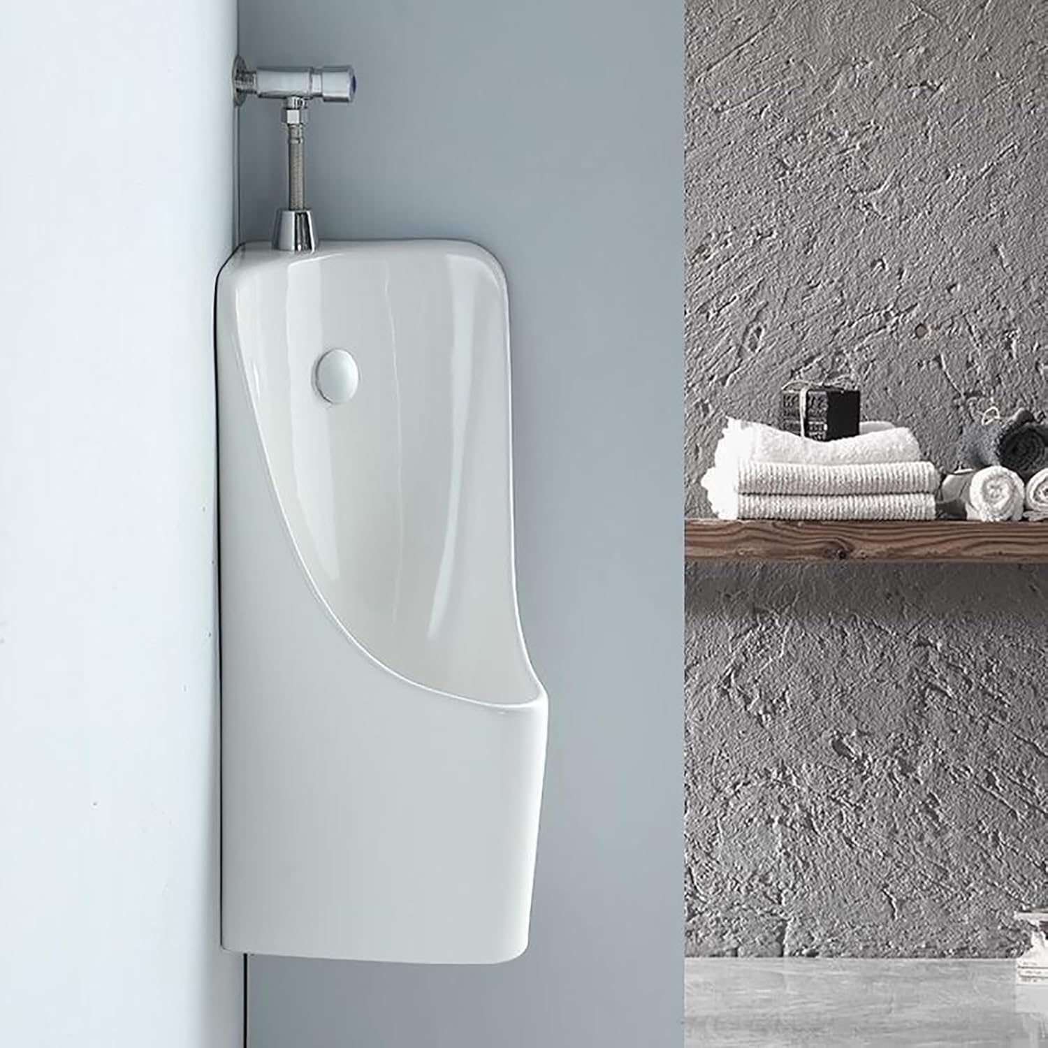 Corner Wall Mount Urinal for Men Bathroom Toilet Garage Urinal Porcelain Urinals Push Type Flush Urine Diverter(White)