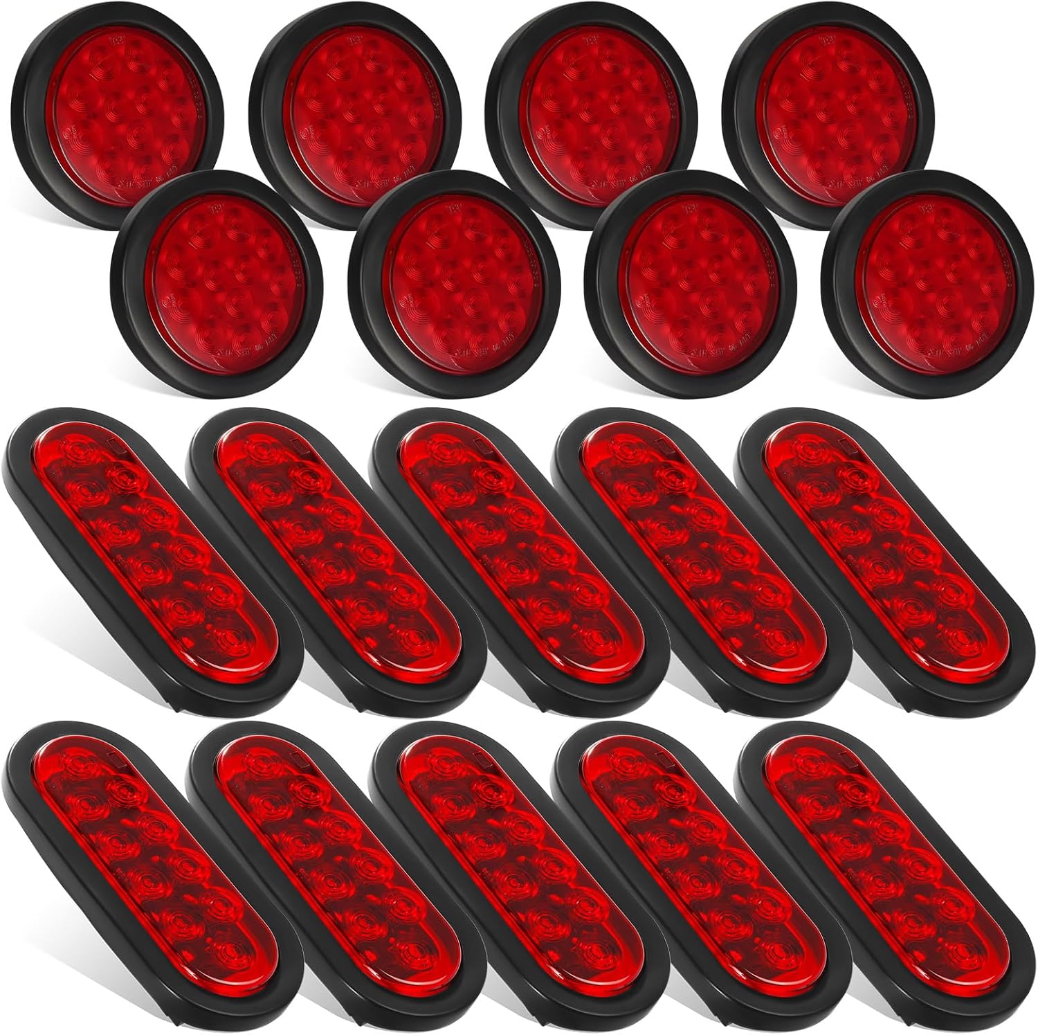 Partsam 8Pcs 4 Inch Round Led Trailer Tail Lights, 10Pcs 6
