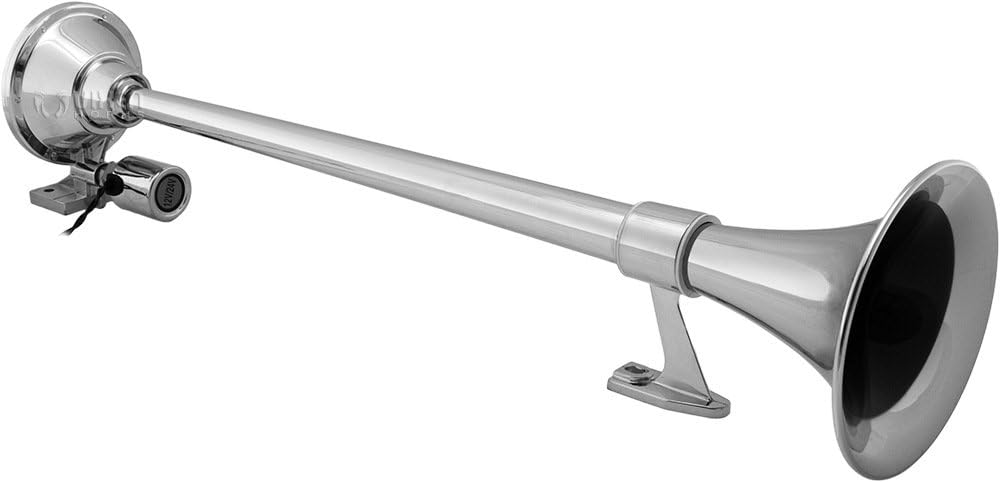 Vixen Horns Train Horn for Truck/Car. Air Horn Chrome Plated Single Trumpet. Super Loud dB. Fits 12v/24v Vehicles like Semi/Pickup/Jeep/RV/SUV VXH1164