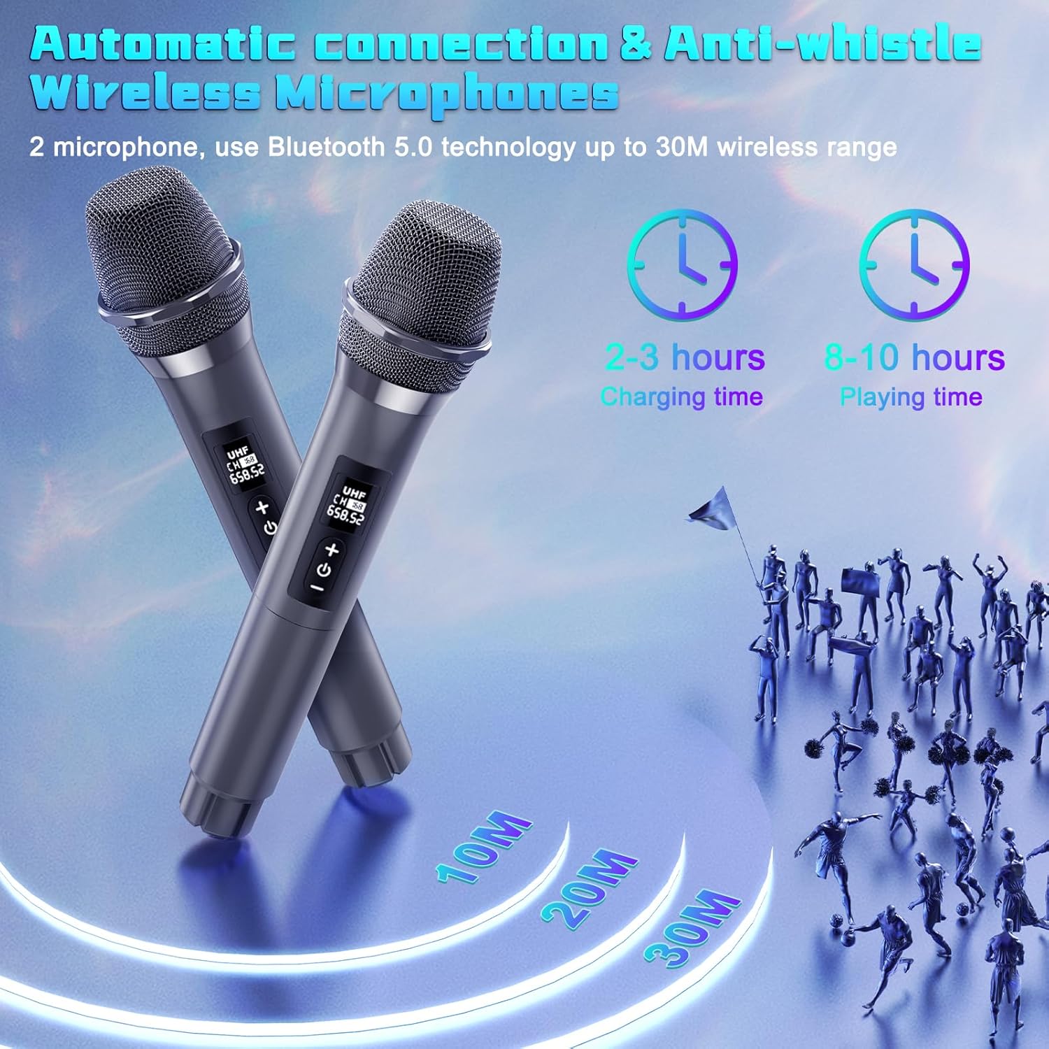 Karaoke Machine with 2 Wireless Microphones, Portable Bluetooth Speaker for Adults & Kids, Big Party PA System with Disco Lights for Gatherings, Stage Monitors, The Best Gifts for All