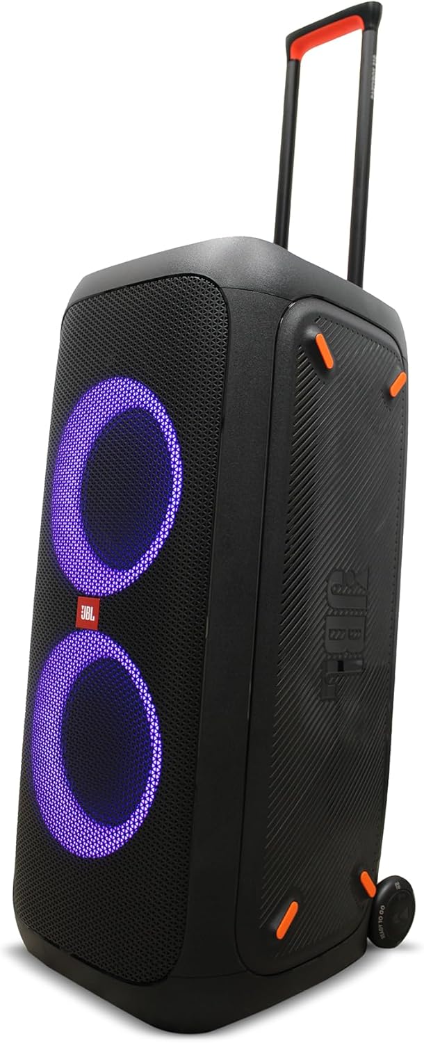 JBL PartyBox 310 Portable Bluetooth Speaker with Lights (JBLPARTYBOX310AM) + Wireless Two Microphone System with Receiver + AUX Cable + Microfiber Cloth