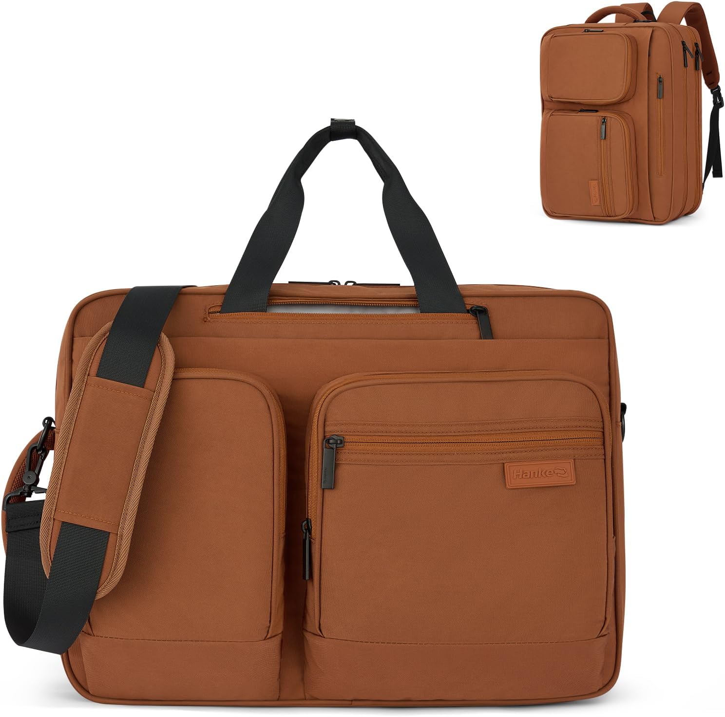 Hanke Underseat Carry On Bag, Convertible Laptop Bag for Men Women, 17.3 Inch Business Computer Briefcase Laptop Messenger Bag, Water-Resistant Travel Tote Personal Item, Reddish Brown
