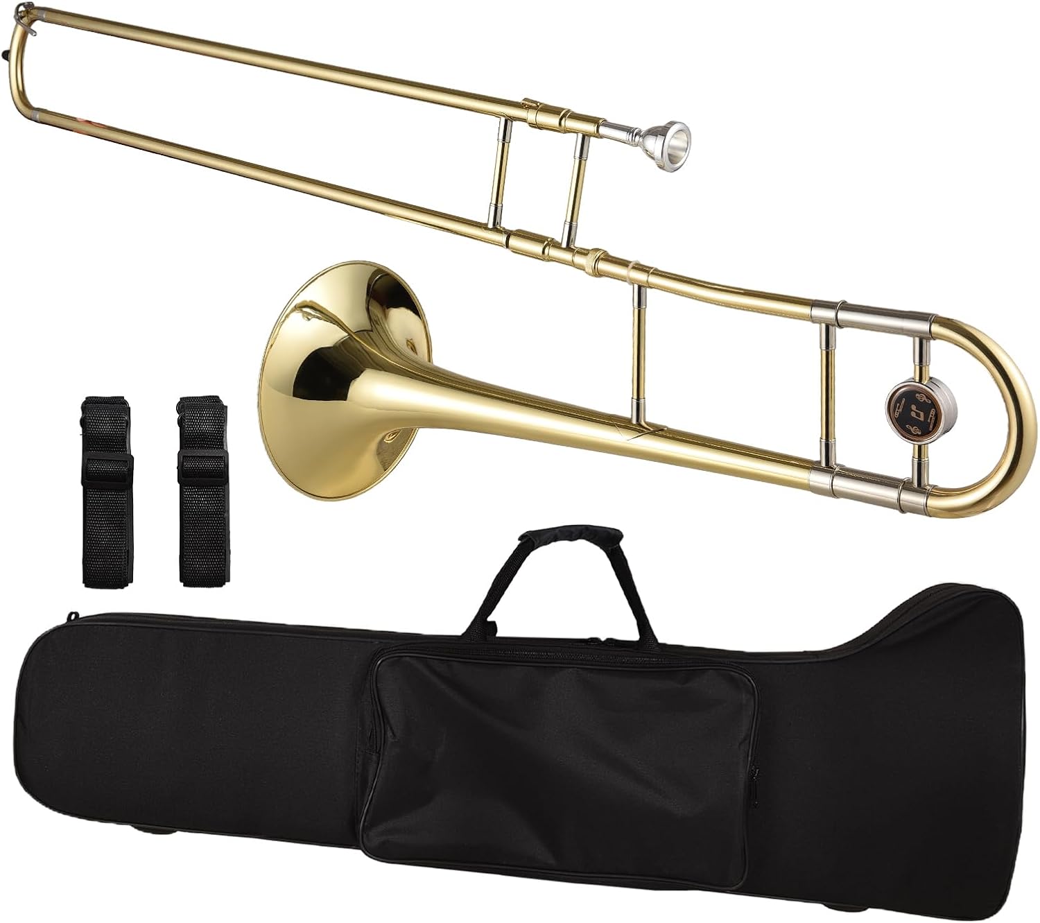 Bb Tenor Trombone Brass Plated Instrument Bb Slide Trombone with Carrying Case White Gloves Cleaning Cloth for Beginners