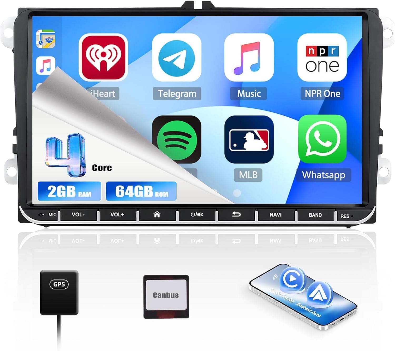 Android 15 Car Radio for VW Golf 5/6 Passat B6 Jetta Caddy Polo T5 Tiguan Seat Skoda Navi Wireless Carplay Android Auto, 7 Inch Touch Screen 2G+64G Bluetooth WiFi FM RDS SWC