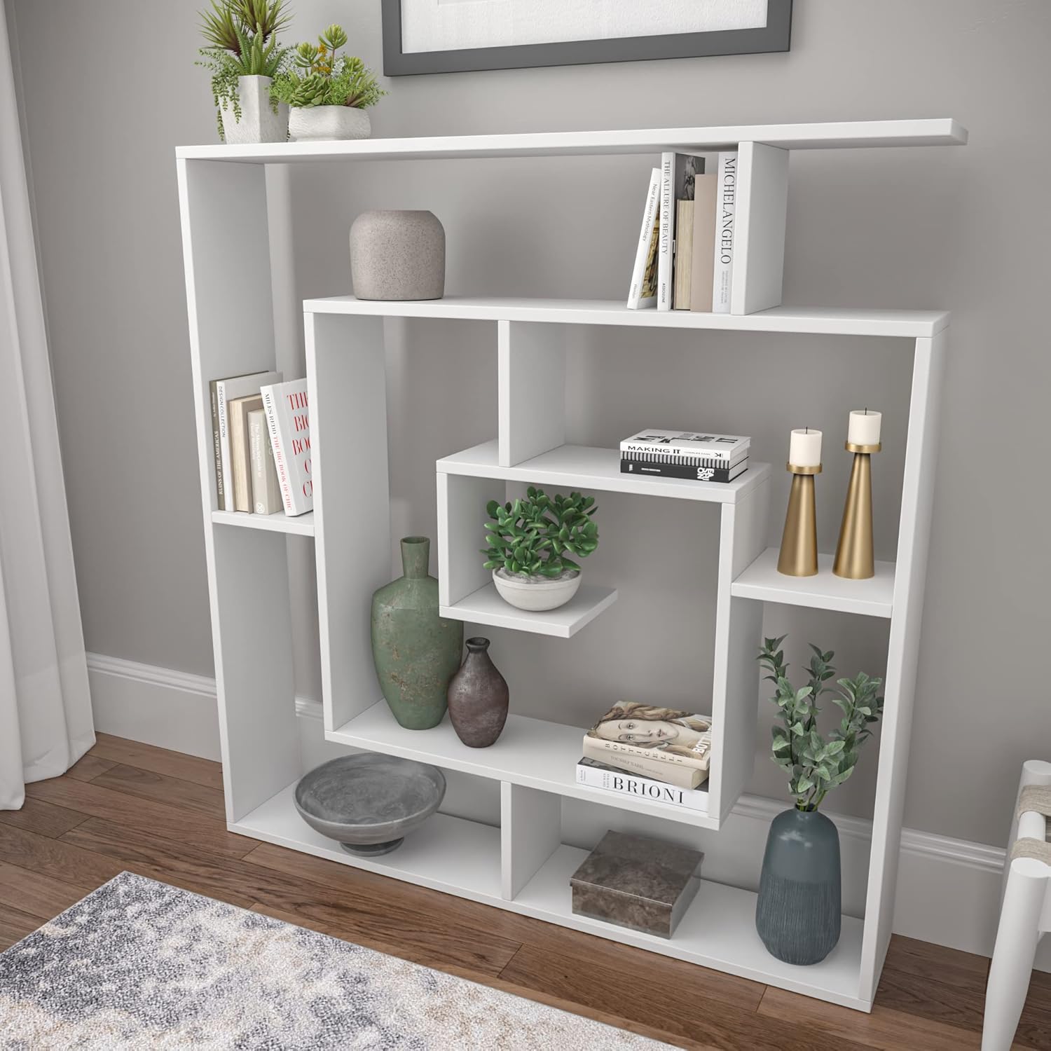 Ada Home Décor Briscoe Bookcase, 49'' x 51'' x 8.5'', White