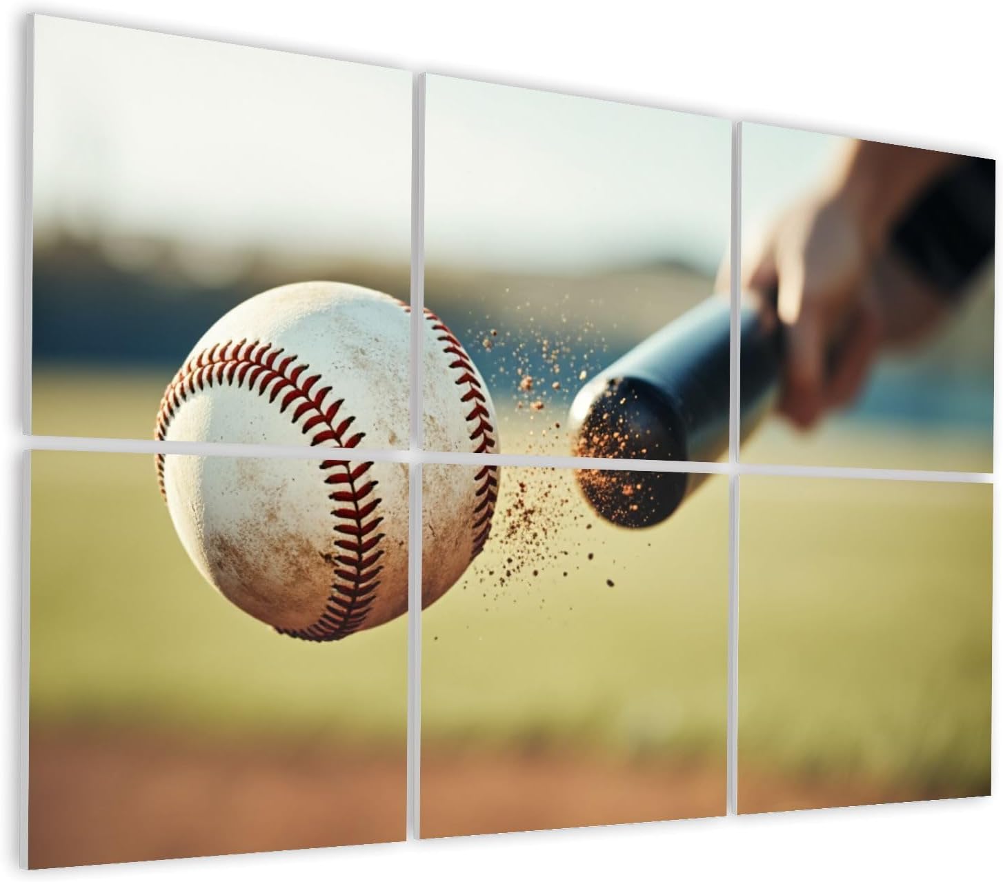 6 Pack Art Acoustic Panels Self Adhesive Baseball hit sports athlete outdoor field hitting ball game baseball Decorative Soundproof Wall Panels Sound Absorbing Panel 48