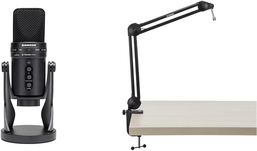 Samson Technologies G-Track Pro Professional USB Condenser Microphone with Audio Interface, Black (SAGM1UPRO) MBA28 28” Broadcasting Microphone Boom Arm for Podcasting and Streaming,Black