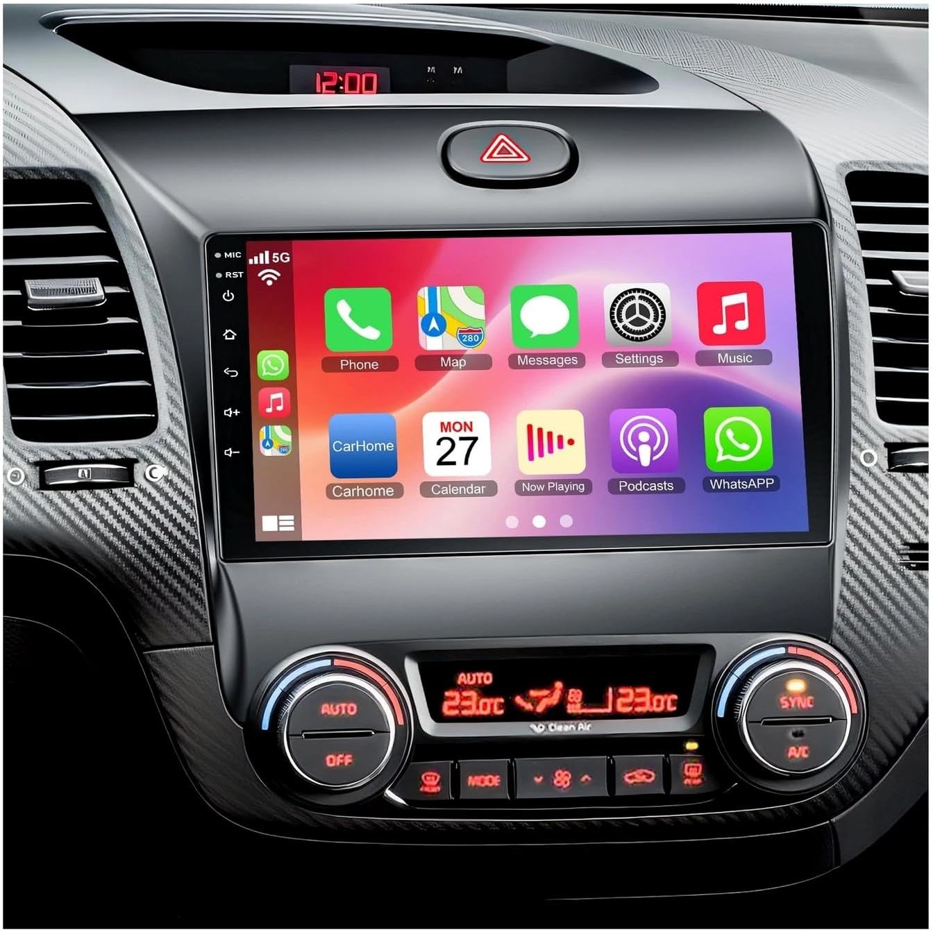 Double Din Radio for Kia K3 2014 [8 Core 4G+64G] Android Radio with Wireless Carplay Android Auto, 9 Inch IPS Touch Screen Car Stereo with Bluetooth, GPS Navigation, Backup Camera, WiFi, SWC, FM