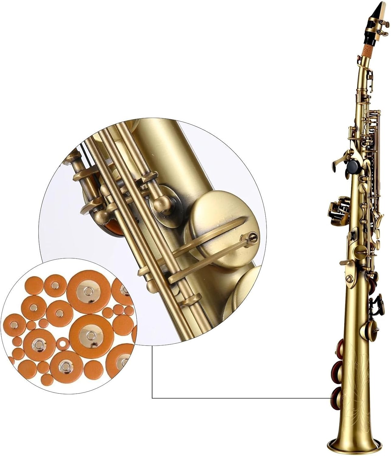 Professional Brass Straight Bb Treble Saxophone Nickel Plated Sax Woodwind Instrument Carve Pattern Case Mouthpiece Reed