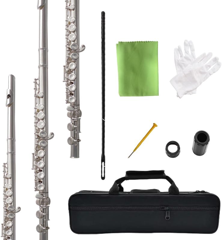 flute 16-hole closed-hole C-tone nickel-plated, beginner to play graded flute, with box and cleaning kit.