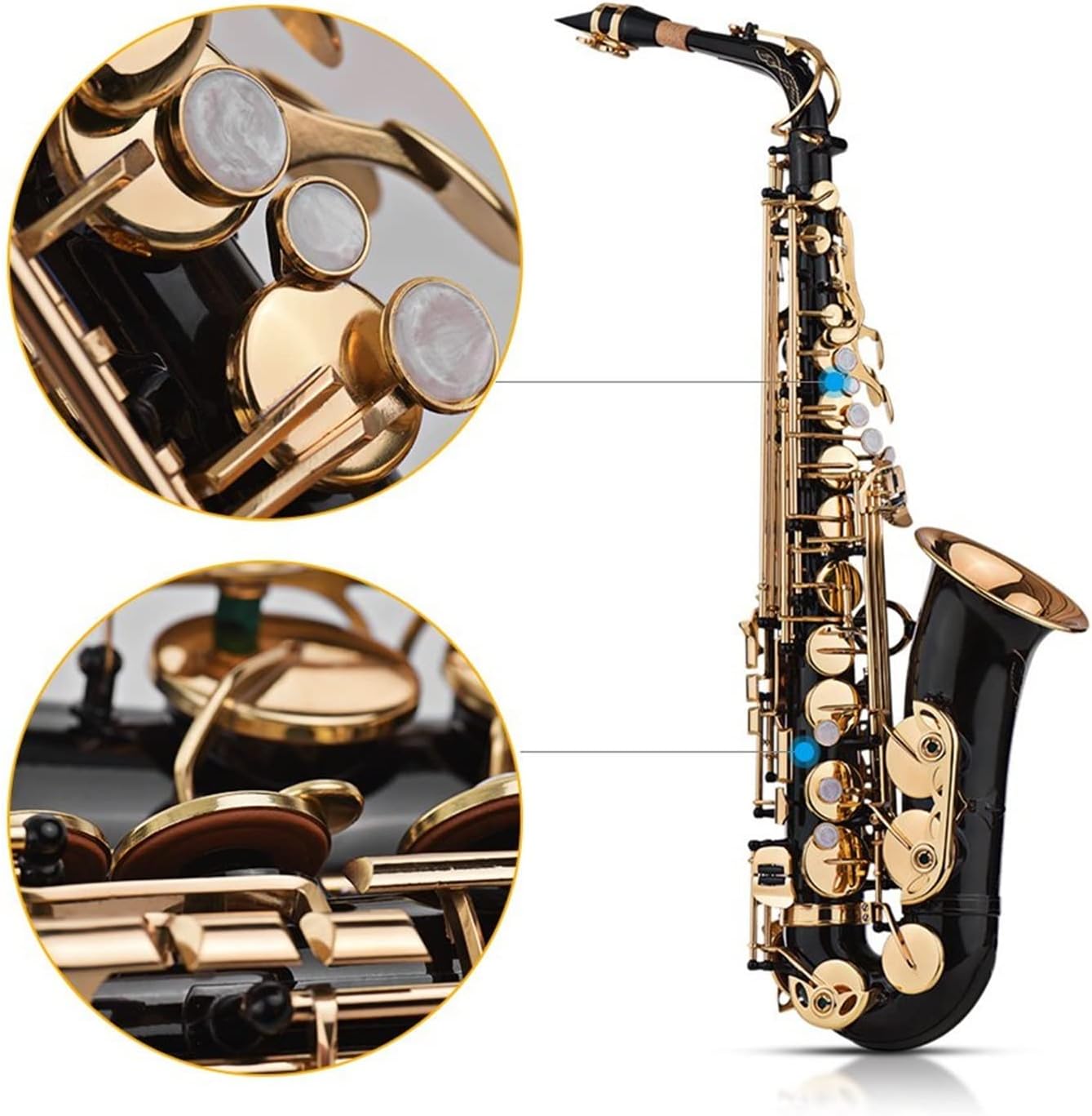 KESHUO EB Alto Saxophone Sax Brass Lacquered Gold 82Z Key Type Woodwind Instrument with Padded Carry Case Glove Cleaning Cloth Brass Sax Beginners Kit