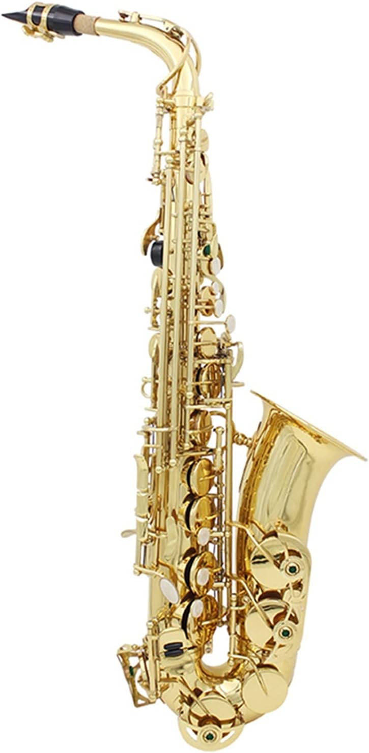 EB Alto Saxophone Brass Sax Lacquered Gold Woodwind Instrument with Carry Case Gloves Cleaning Cloth Brush Sax Strap Mute Student Saxophone
