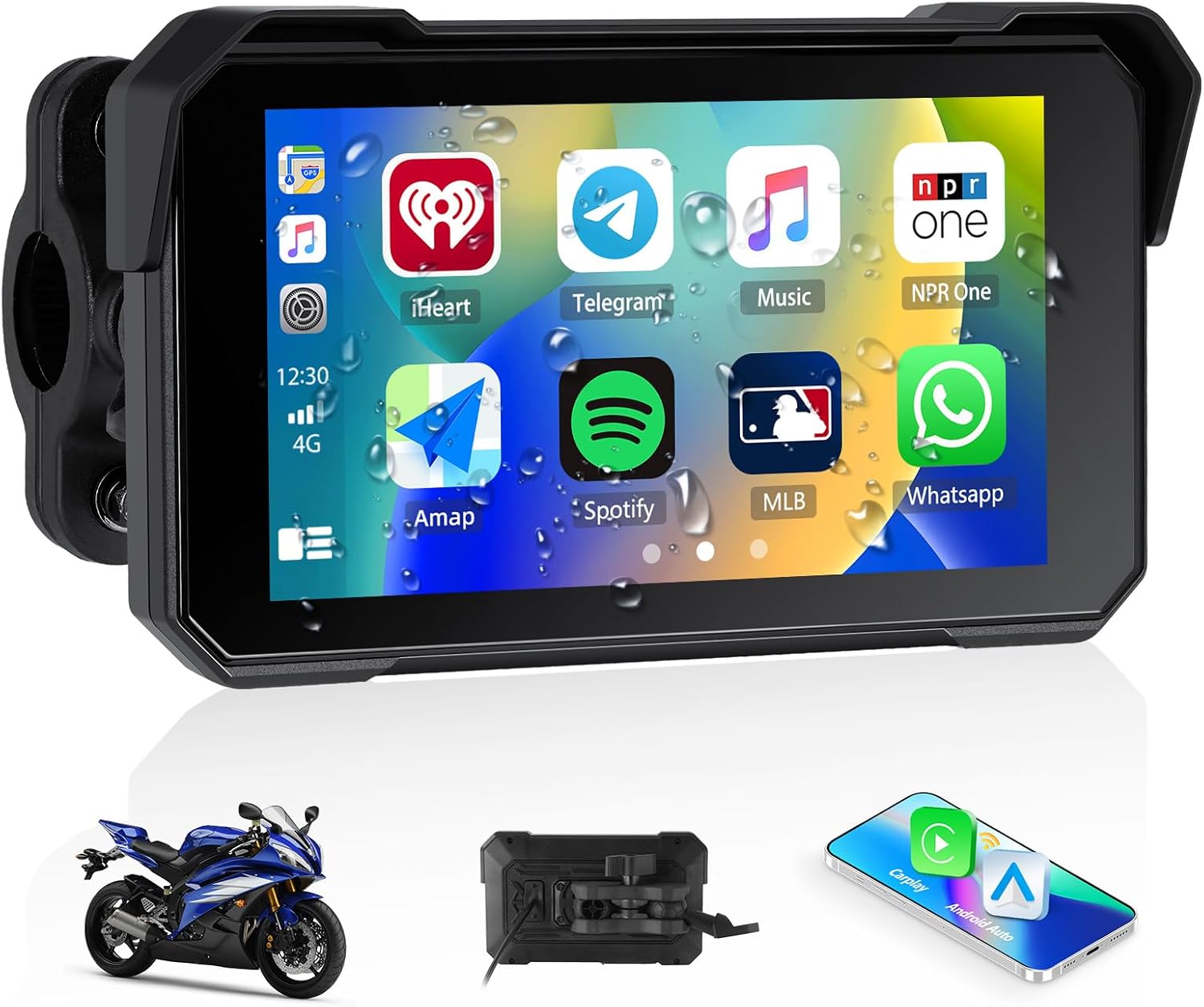 CarPlay Screen for Motorcycle,Portable Wireless Carplay/Android Auto for Motorcycle,5 inch IPS Waterproof Portable Radio GPS Display for Motorbike with Bluetooth,TF Port