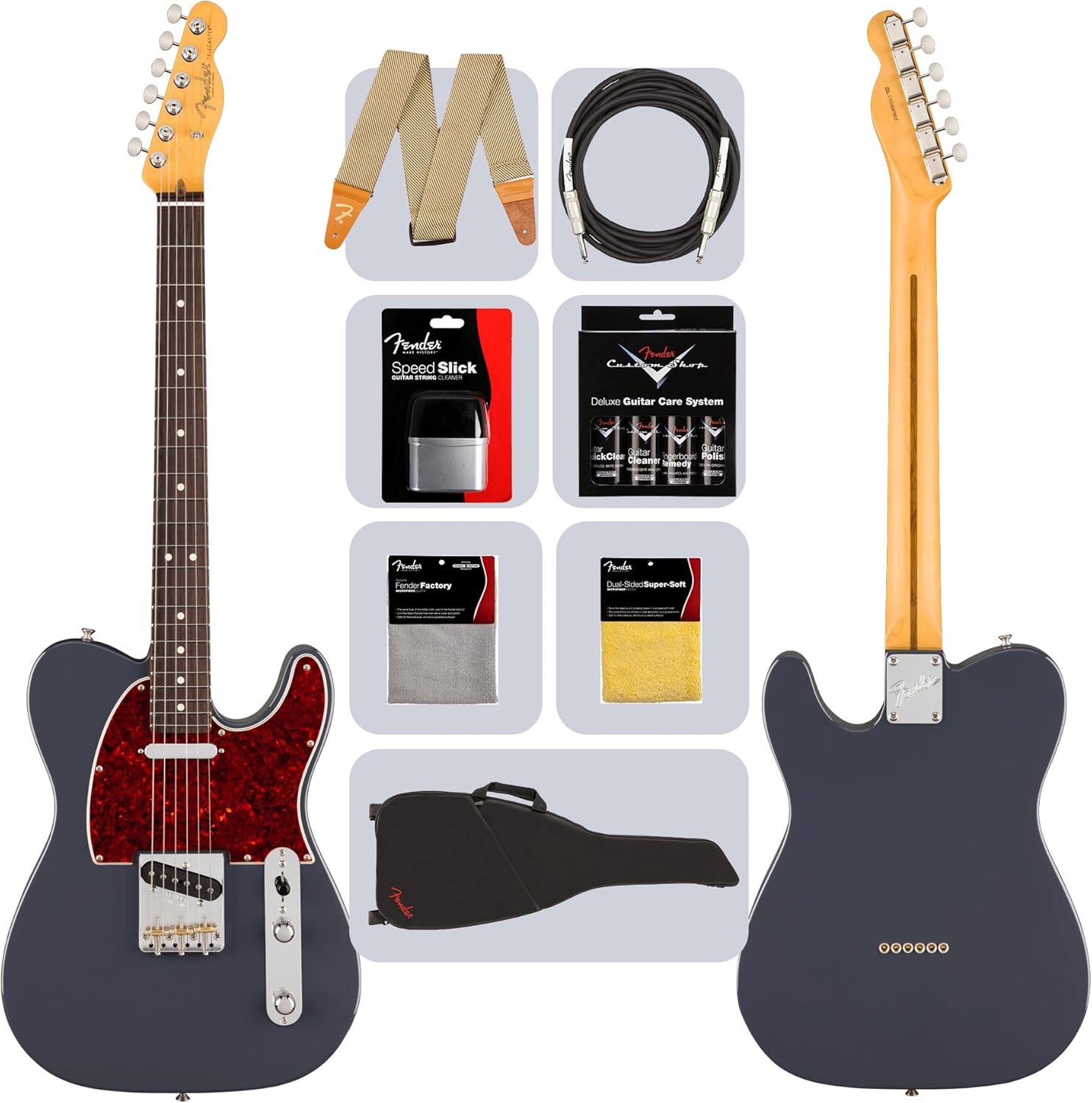 Fender American Professional Classic Telecaster - Faded Black Bundle with Gig Bag, Strap, Cable, and Guitar Cleaning Kit