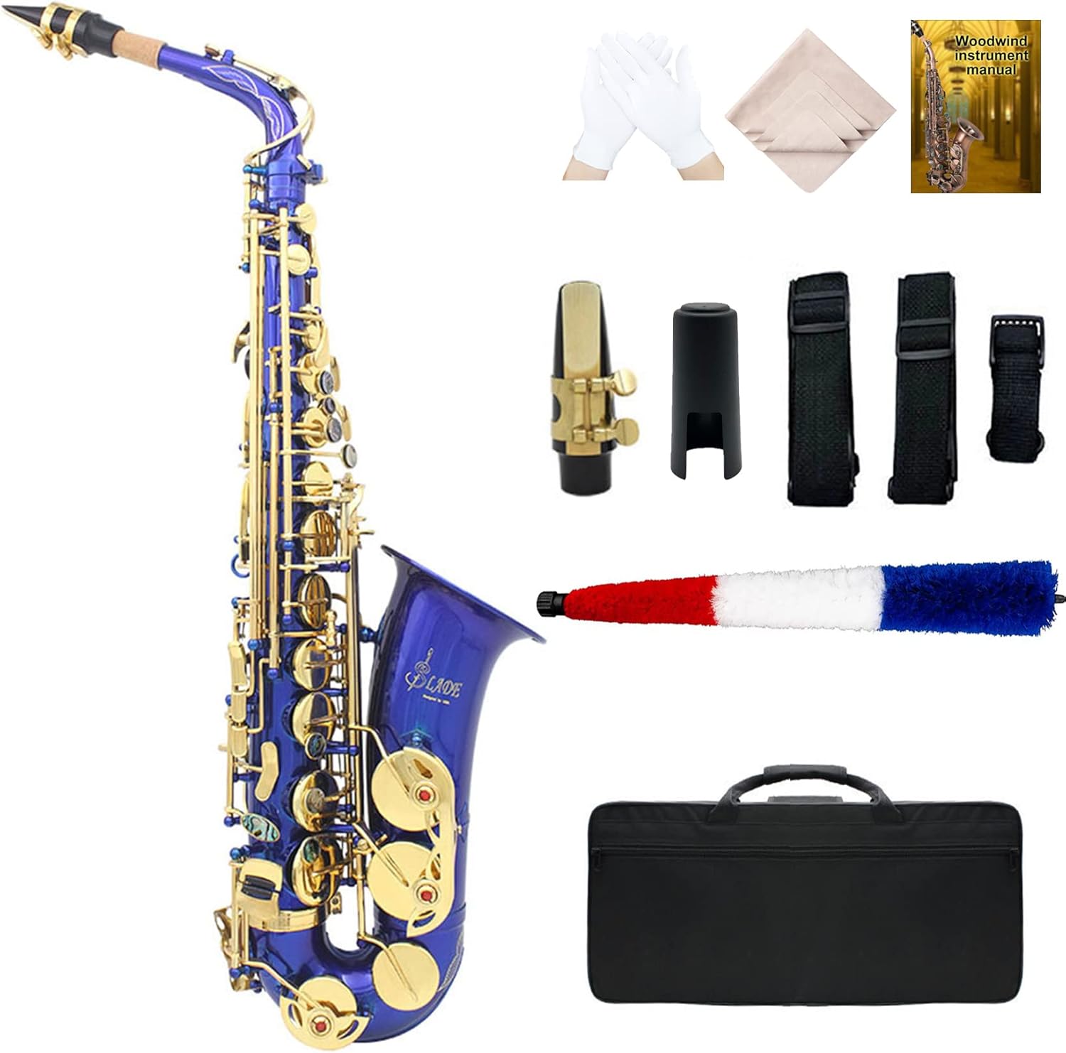 Blue Lacquer E Flat Alto Sax Full Kit bE Alto Saxophone Kit, Professional Sax Woodwind Instrument for Beginner/Students/Performance, Quality Brass Engraving, Gorgeous Sound