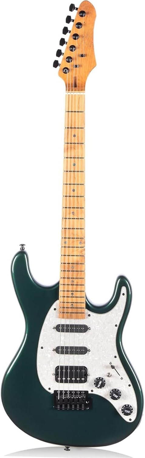 Beginner Electric Guitar Kits Solid Electric Guitar Metallic Finish Poplar Body Maple Neck Fretboard(Green)