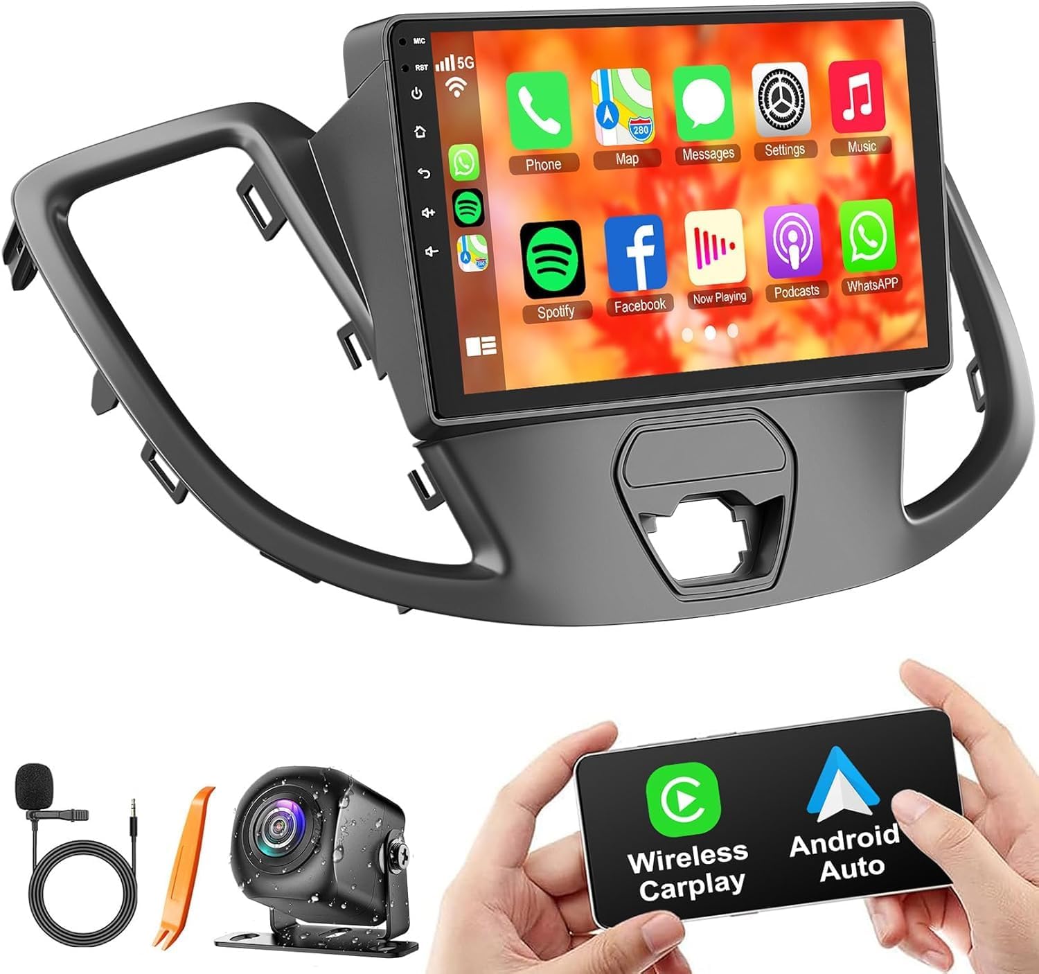 4+64G Android 13 Car Radio for Ford 2013-2019 Transit, 9 Inch IPS Touch Screen Car Stereo with Wireless Carplay/Android Auto,GPS, WiFi, Bluetooth,FM, Support OBD2/DVR/DSP