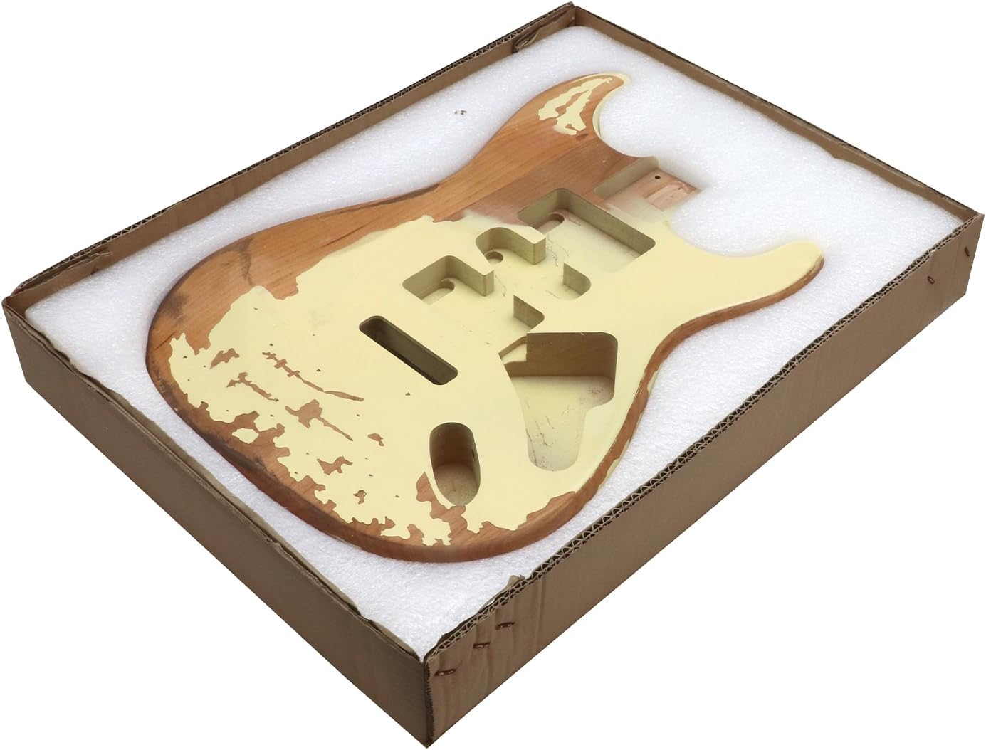 Sunsmile Relic Electric Guitar Body ST Style Nitro Alder DIY Guitar Body H-S-H Route Relic Cream Yellow.