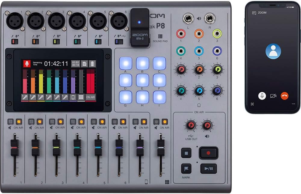 Zoom PodTrak P8 Portable Multitrack Podcast Recorder Bundle with 4X Zoom ZDM-1 Podcast Mic Pack