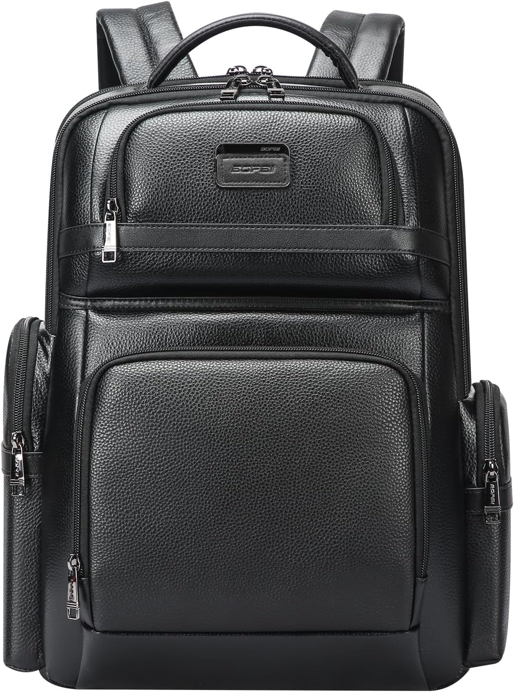 BOPai Genuine Leather Laptop Backpack Men for 15.6 inch Business Smart Professional Lightweight Backpack with USB Charging Office Commuter Computer Rucksack Executive Anti Theft Black