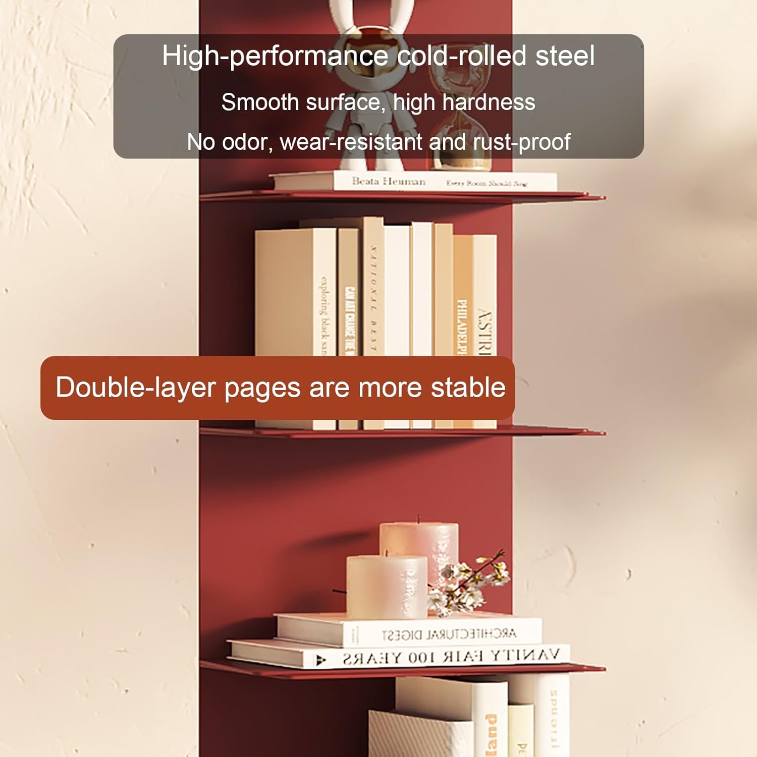 Metal Spine Bookshelf Tower, Modern Open Vertical Bookcase, Invisible Floating Storage Rack, Narrow Floor Standing Organizer, Display Shelf for Small Space(White)