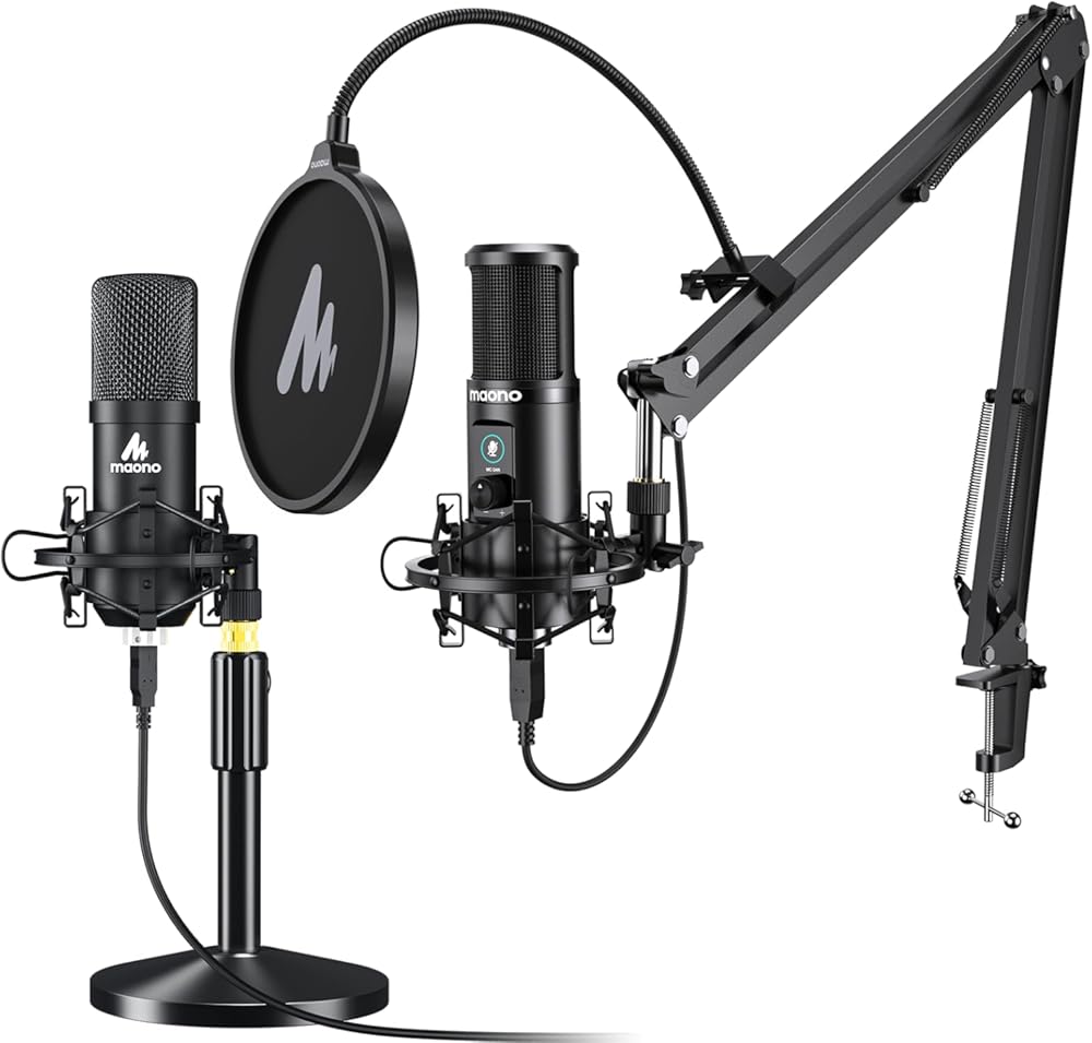 MAONO USB Microphone Kit 192KHZ/24BIT Professional Condenser Computer PC Mic Podcast Streaming Cardioid Mic Plug & Play for Computer, Podcast, Recording, Gaming, Streaming, Zoom Meeting, Instruments,