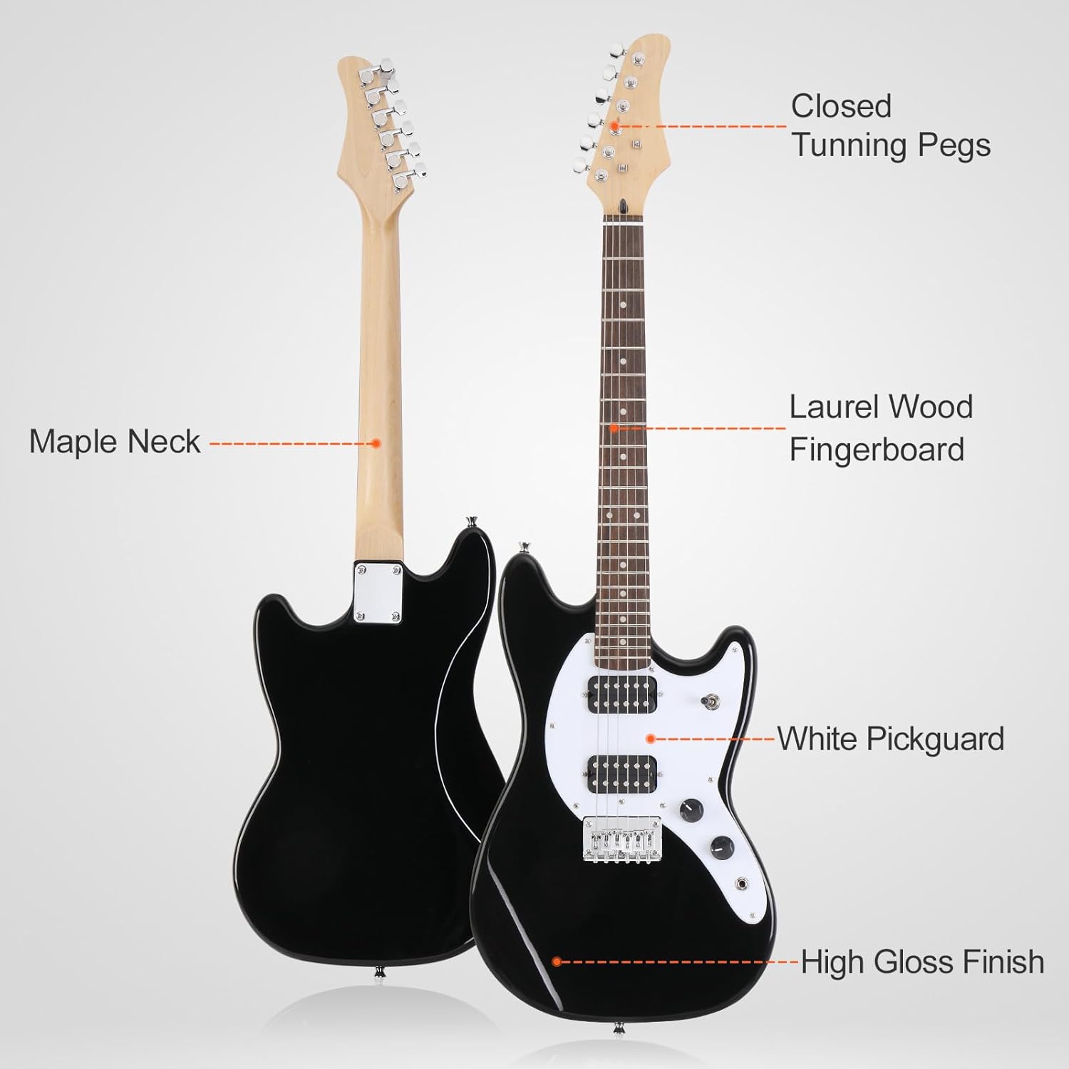 Ktaxon 39 Inch Electric Guitar Electric Guitar Kit Beginner Guitars with H-H Pickups, Basswood Body, Maple Neck, Laurel Wood Fingerboard(Black)
