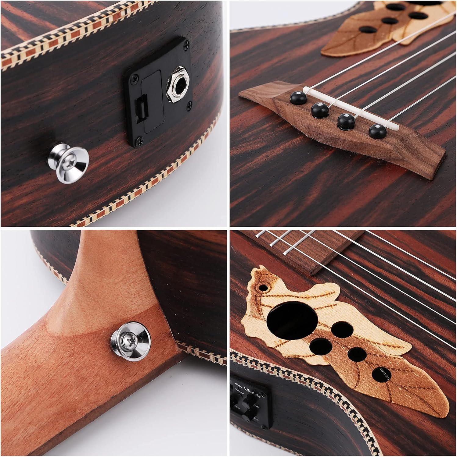 Baritone Ukulele Electric 30 Inch All Blackwood Acoustic Ukelele Kit with Truss Rod with EQ with Gig Bag,Strap,Nylon String,Electric Tuner,Pick,shaker