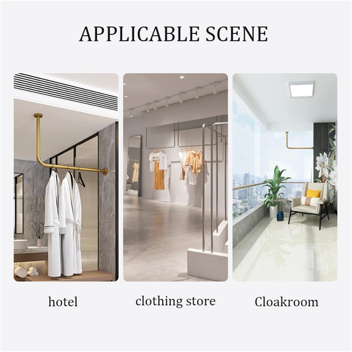 Wardrobe Assistant Corner Hanging Bar, Wall Mounted Corner Clothing Rack,Heavy Duty Industrial Pipe Garment Rack,Wardrobe Closet Organizer,for Office Entryway Bedroom,Gold,150x60cm