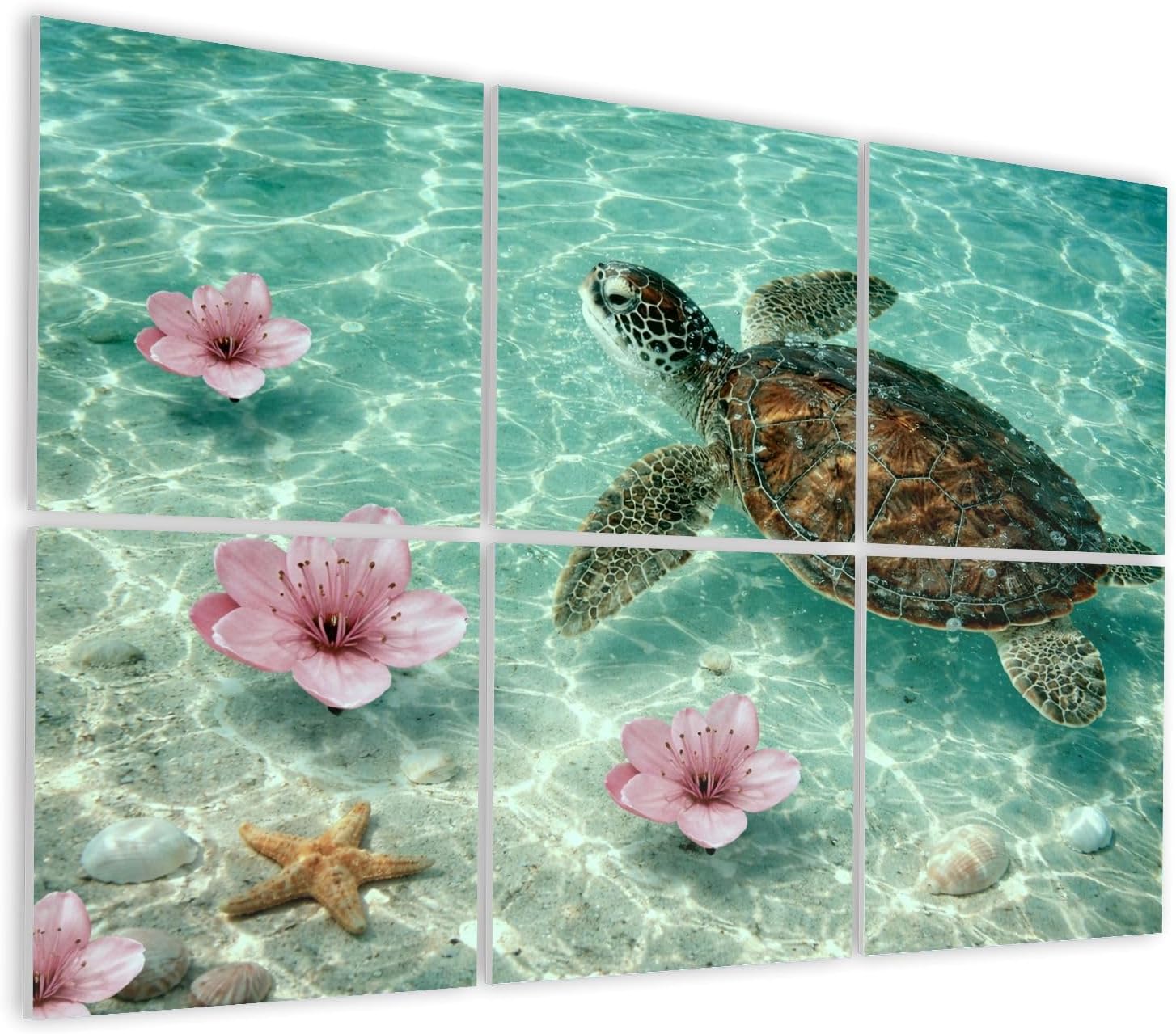 6 Pack Art Acoustic Panels Self Adhesive Sea Turtle Swimming Among Cherry Blossoms Ocean Flora Decorative Soundproof Wall Panels Sound Absorbing Panel 48