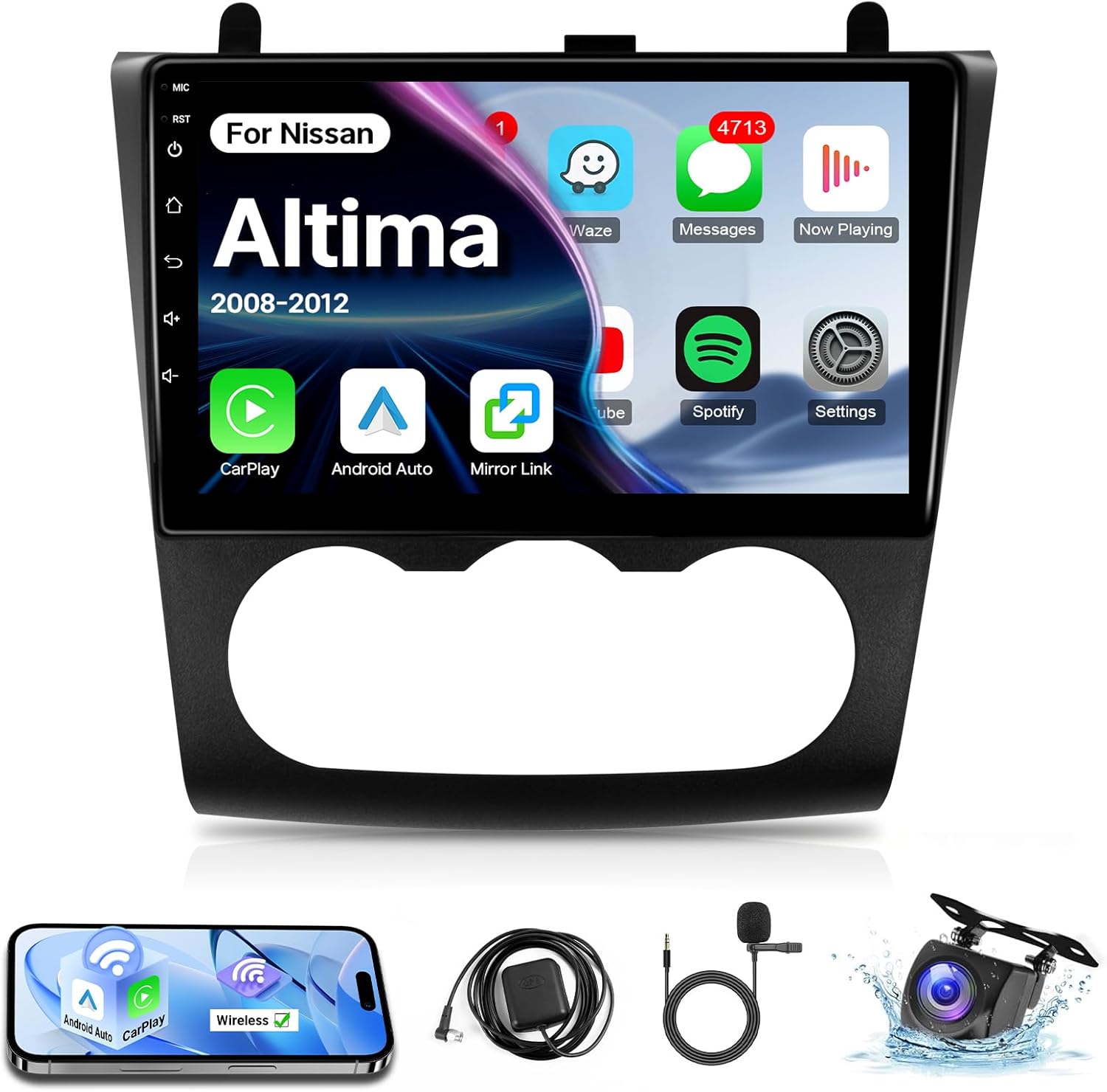 Leadfan Car Radio for Nissan Altima 2008 2009 2010 2011 2012 Car Stereo with Wireless Apple Carplay Android Auto, 9 inch Touch Screen for Altima Radio Bluetooth in Dash GPS WiFi FM SWC Camera