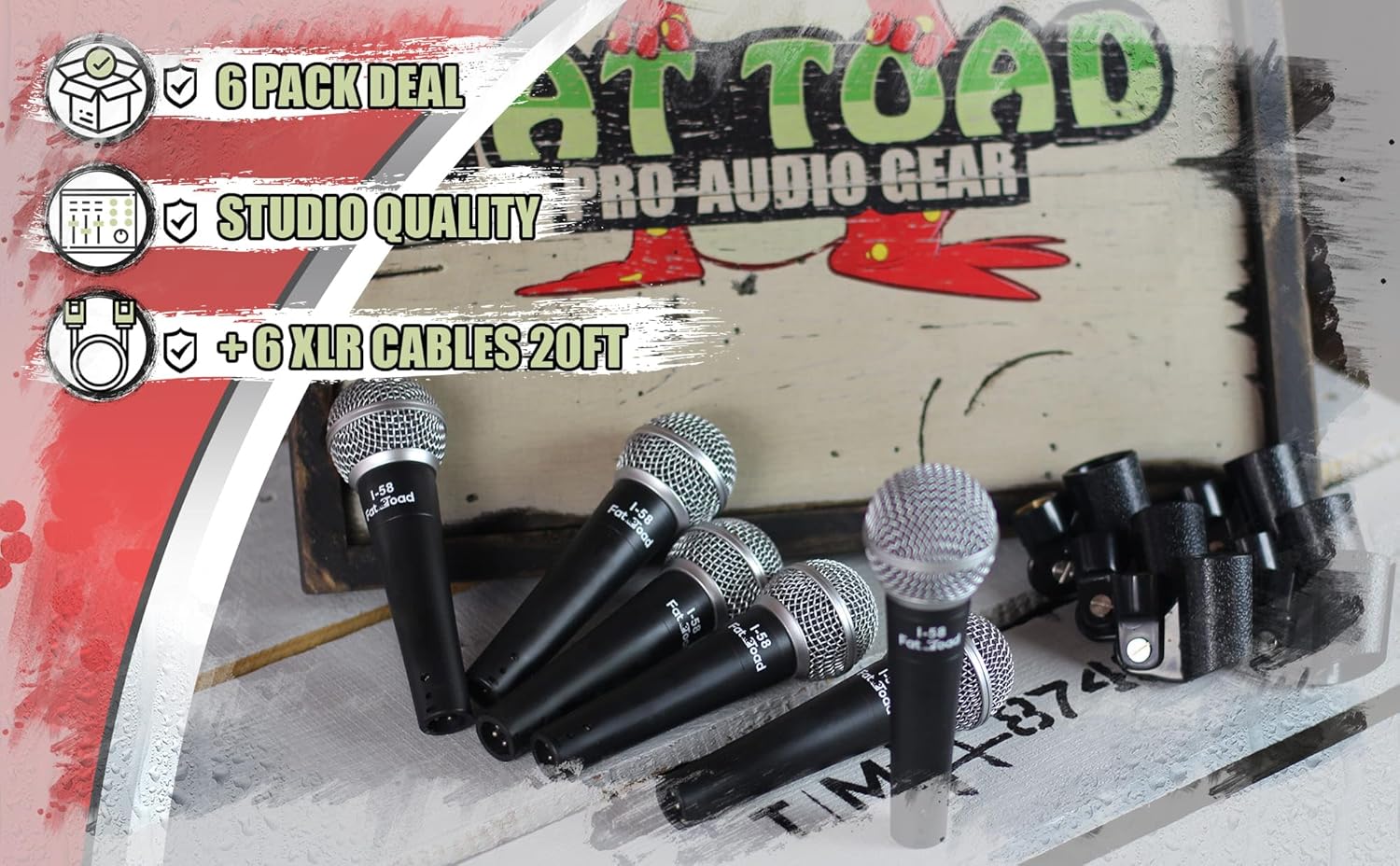 Fat Toad 6-Pack Vocal Microphones (Live ResponsePRO Edition) – Dynamic Cardioid Mics with Clips & 20ft XLR Cables for Studio Recording & Stage Karaoke