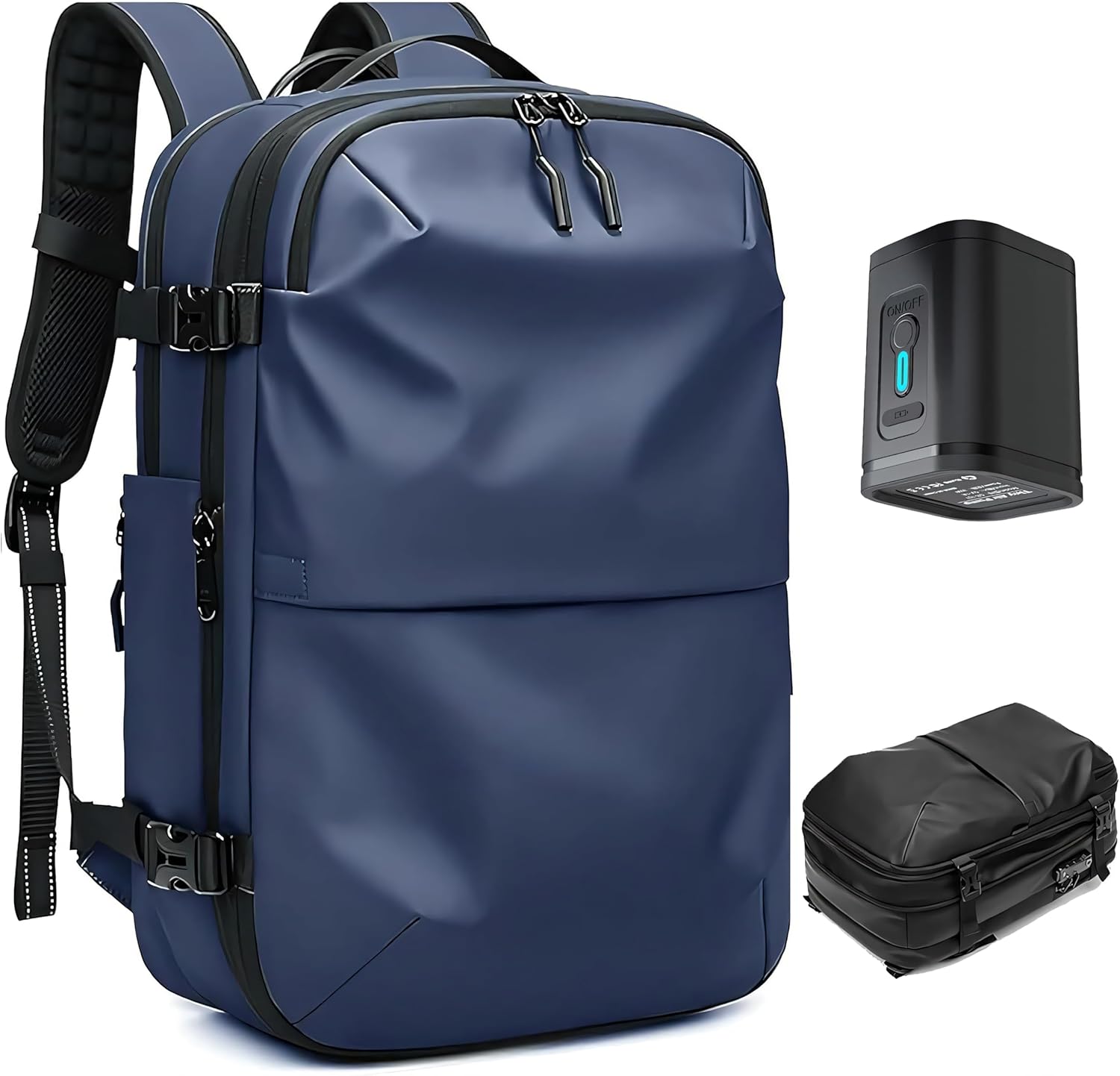 Backpack with Pump Vacpack Seal Air Packing Vacuum System Compression Vac Pack Airbag Airvac Backpack Expand for Travel (Blue, + Electric Vacuum)