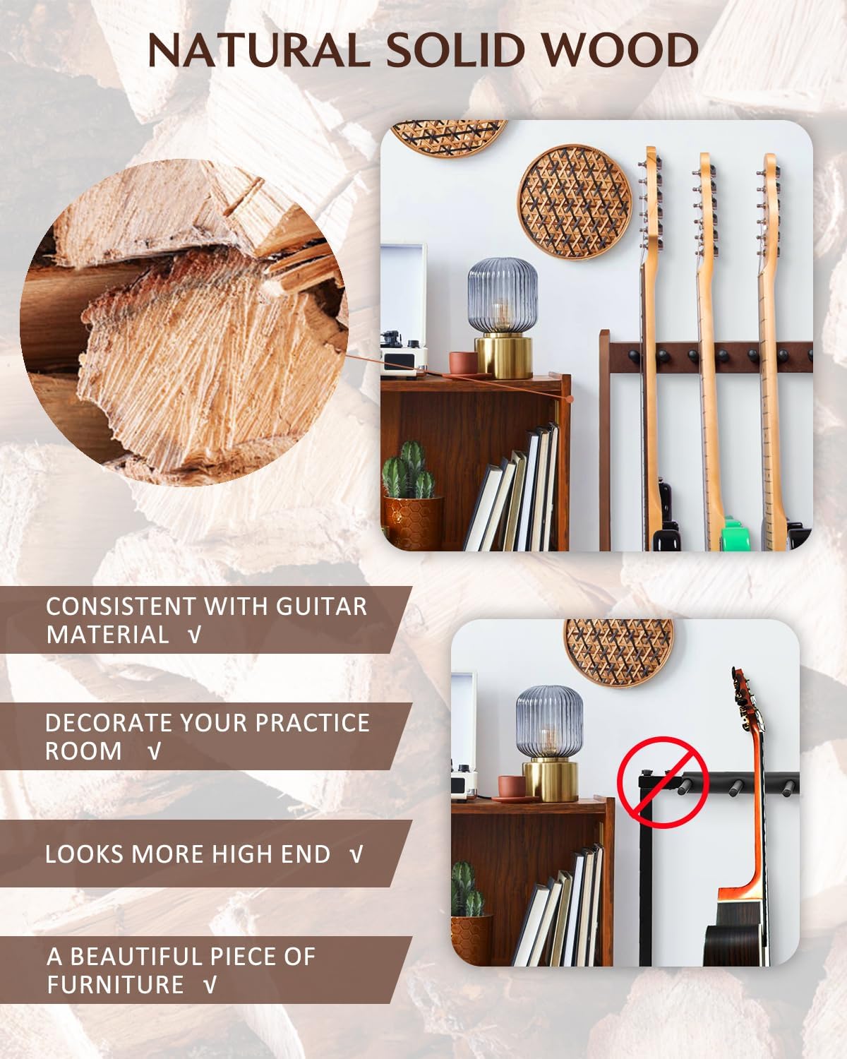 STRICH Guitar Stand for Multiple Guitars, Hardwood Guitar Rack for 8 Electric Guitar Bass, or 5 Acoustic Guitars, Padded Multi Guitar Stand for Home, Studio, SMT-10 (7-Holder)