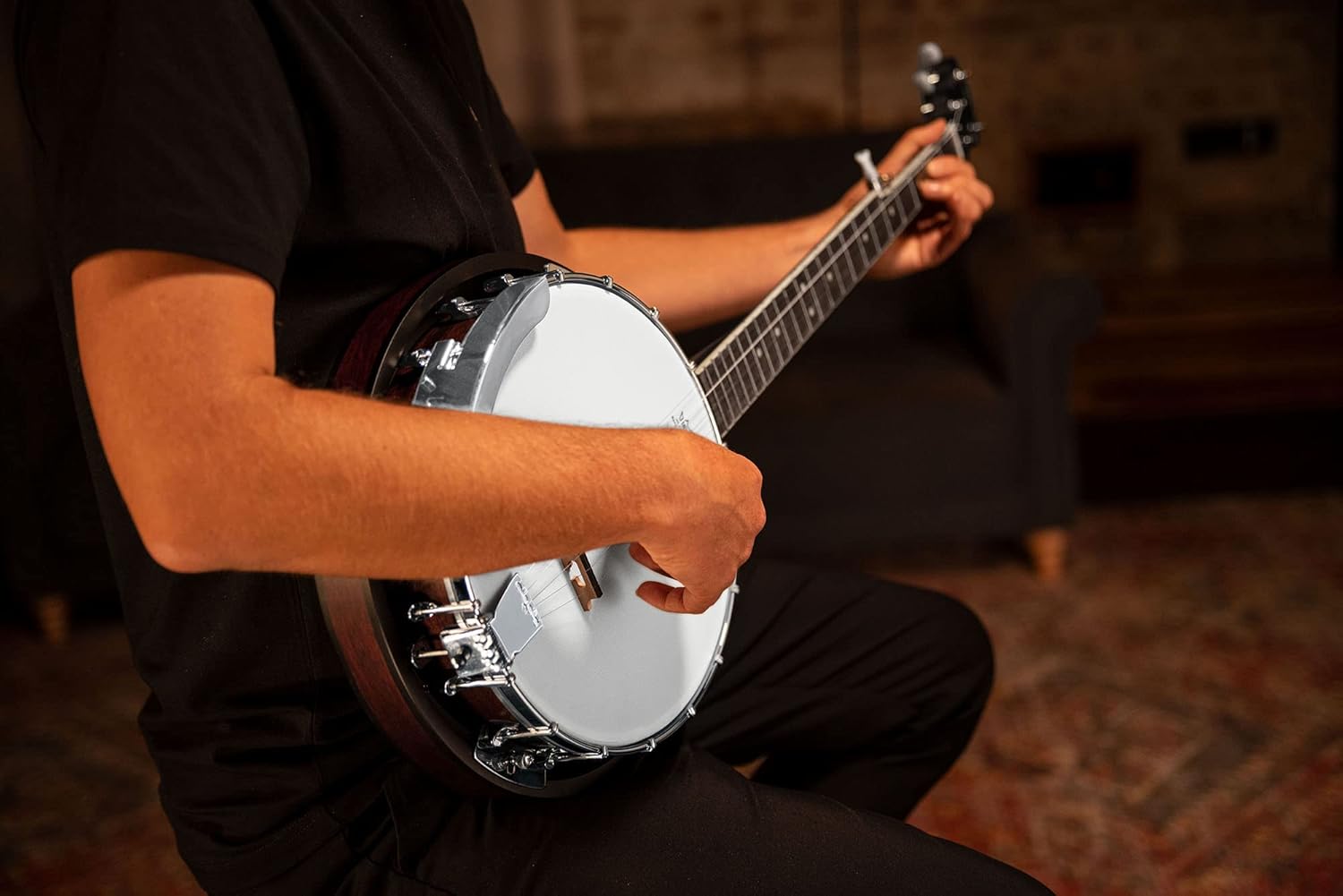 Ortega Guitars Americana Series 5-String Mahogany Resonator Banjo, Right, Whiskey Burst (OBJ150-WB)