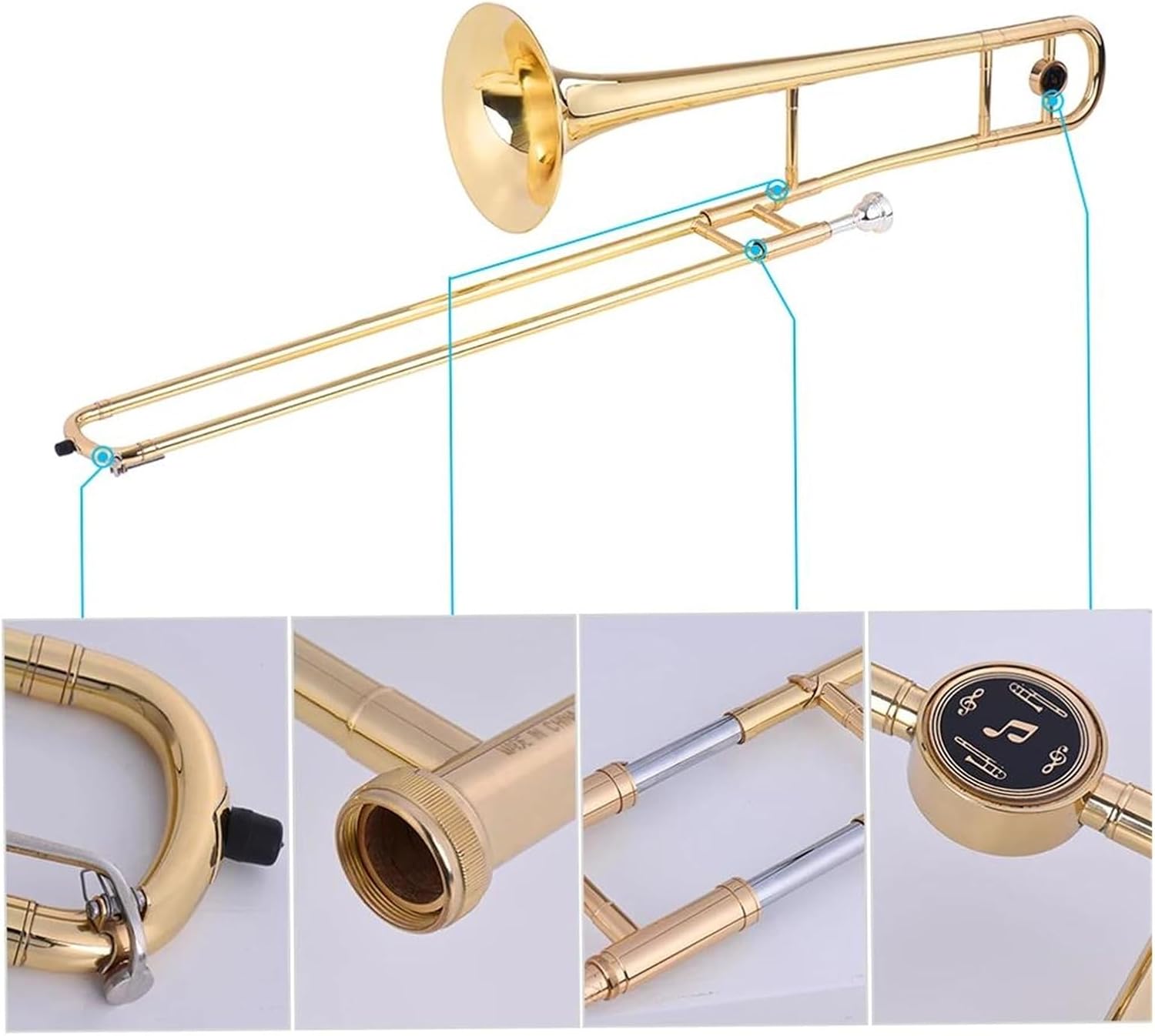 Alto Trombone Brass Gold Lacquer B flat Instrument Set