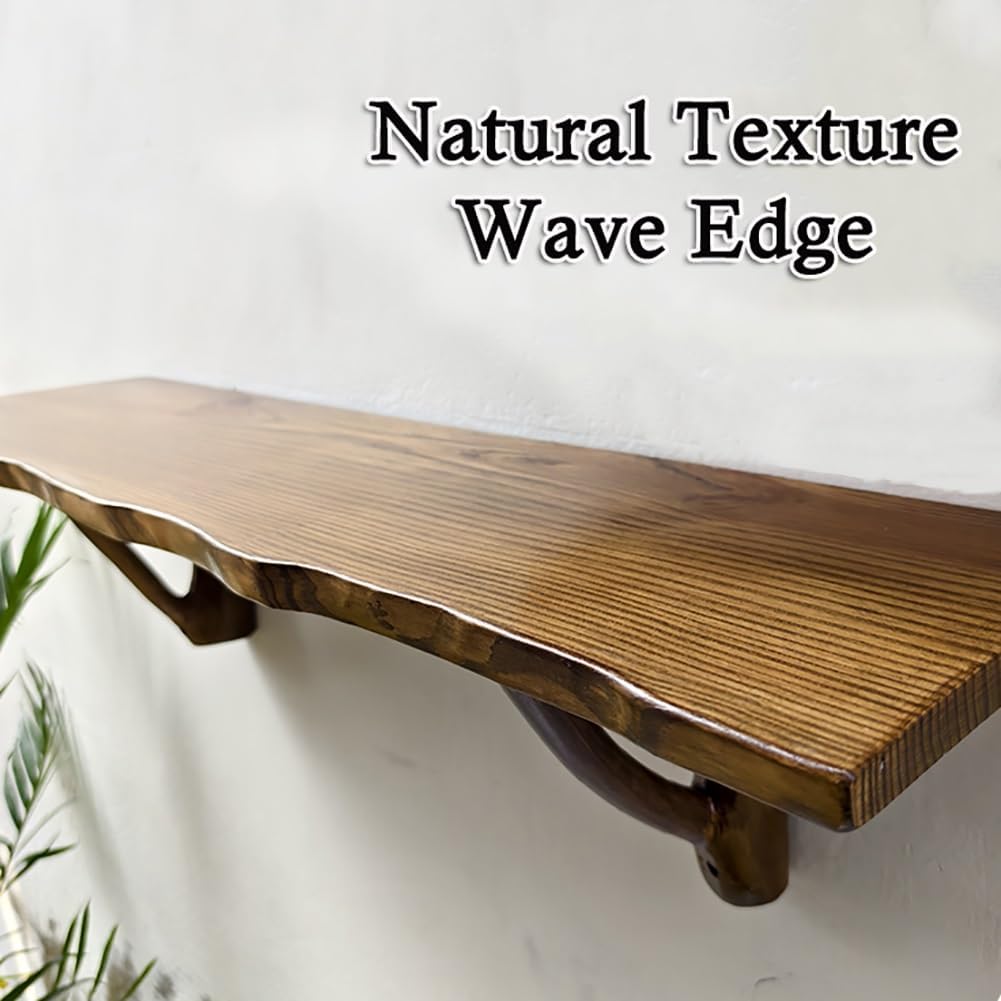 Vintage Floating Shelf Wall Mount, Rustic Solid Wood Display Rack, Irregular Edge, for Home Coffee Bar(80x15cm/31x5.9in)