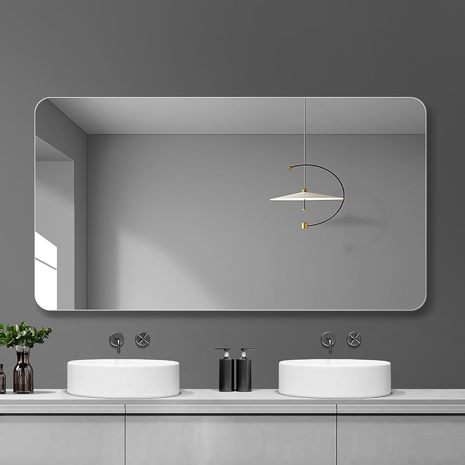40x30 Inch Bathroom Vanity Mirror, Frameless Rounded Corner, Anti-Fog, Explosion-Proof, High-Definition Silver Mirror, Horizontal/Vertical Wall Mount, Modern Bathroom Mirror