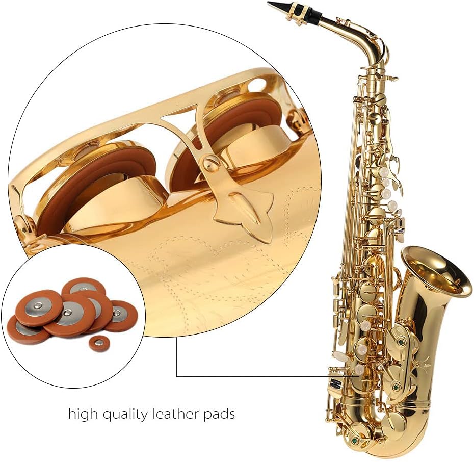 Alto Saxophone Brass Gold Plated And Flat Sax 802 Key Type Instrument Of Woodwind With Cleaning Brush Cloth Gloves Cork Grease Strap Padded Case