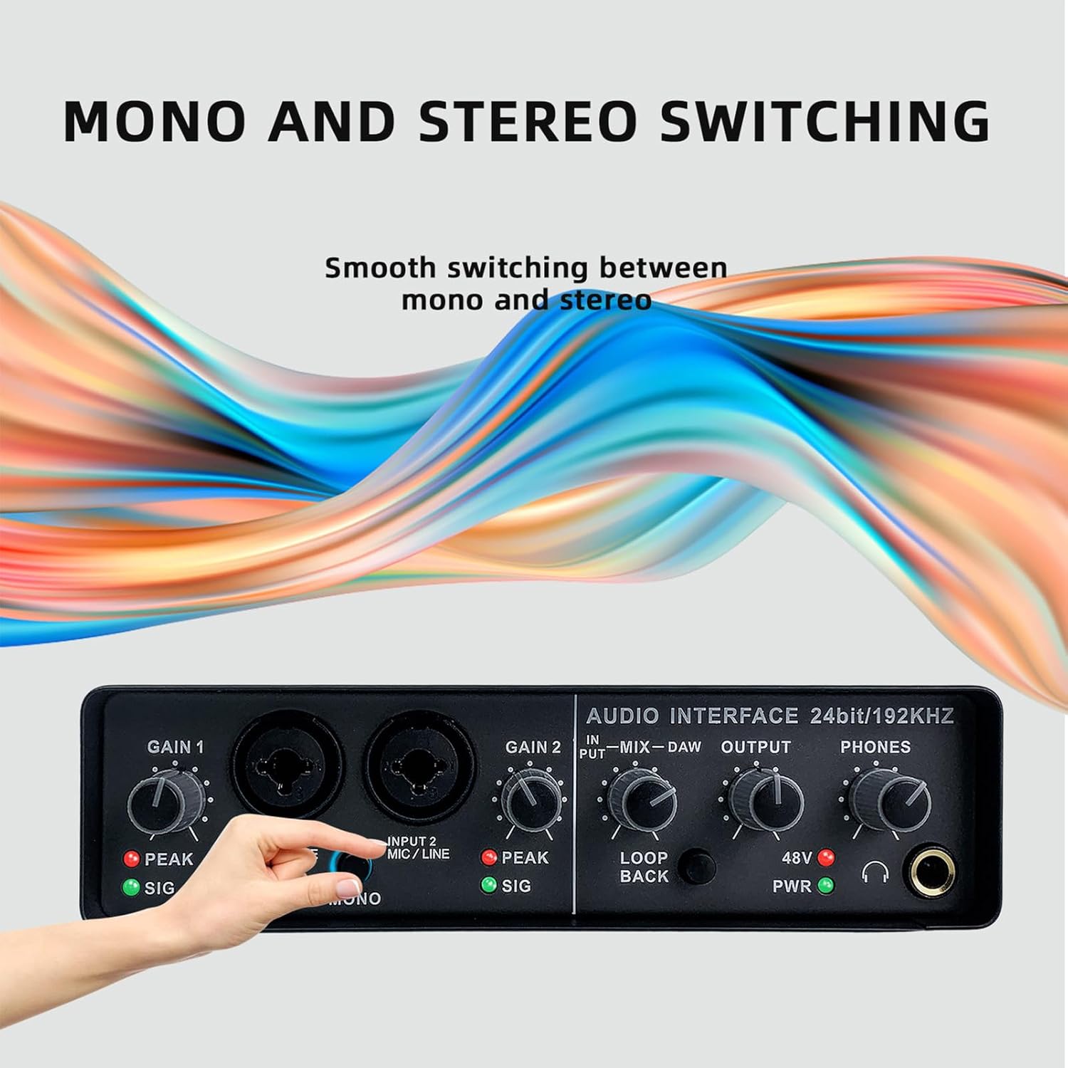 USB Audio Interface for Recording Professional Sound Card with 48V Phantom Power Loopback USB External Sound Card Plug and Play 0-Latency Monitoring for Music Concerts Recording Studios