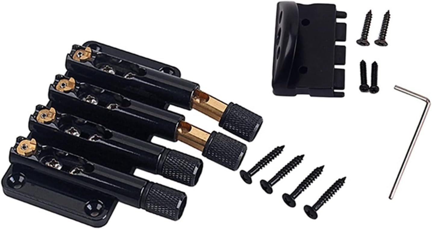 4 String Bass Guitar Bridge Headless Tailpiece with String Locks and Screws for Guitar Bass Electric Guitar Bridge