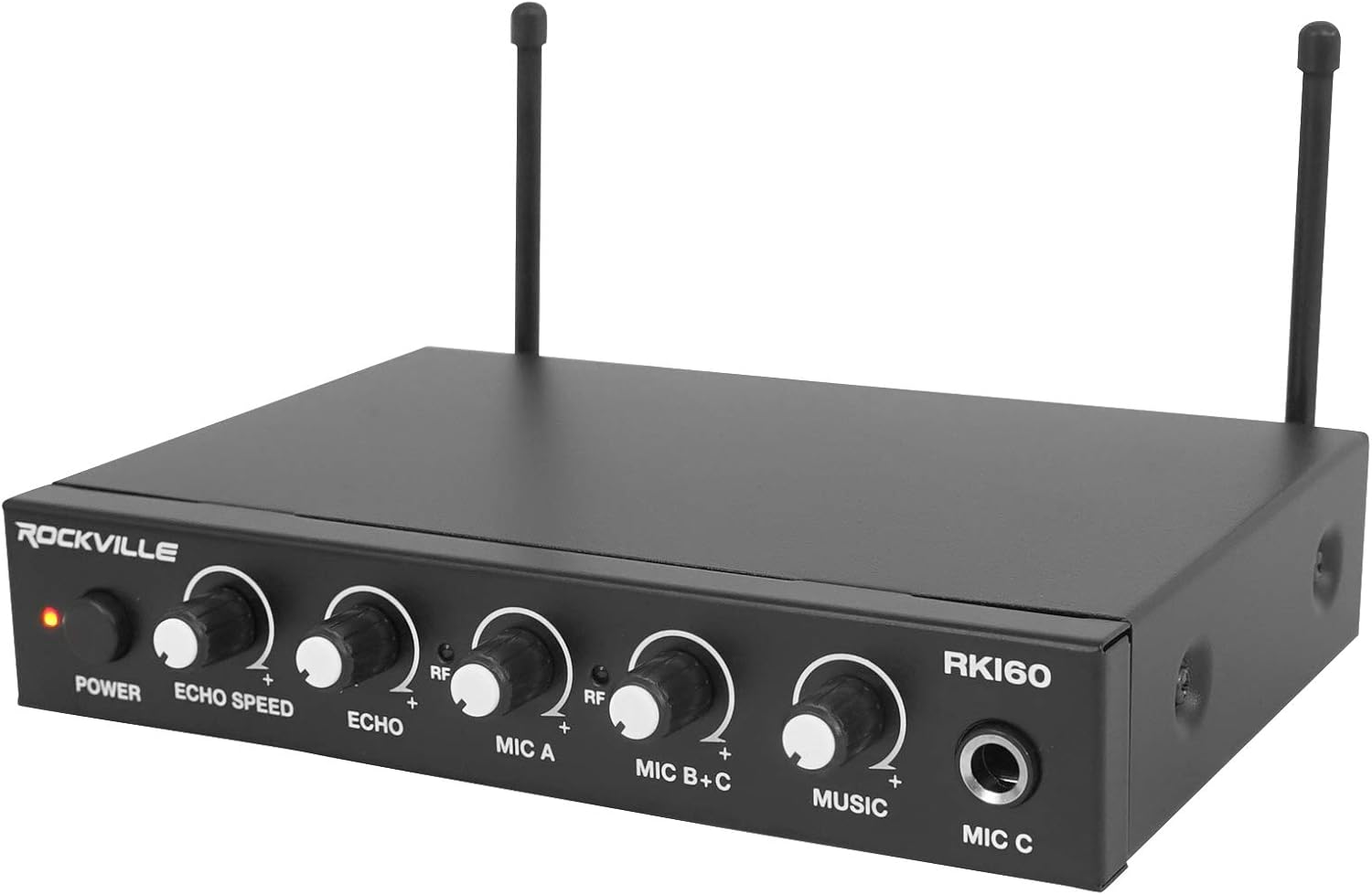 Rockville RKI60 Dual UHF 8-Channel Wireless Microphone Karaoke Interface+Mic Mixer, Adjustable Echo, Multiple Inputs, Easy Setup, for Home Karaoke and Parties