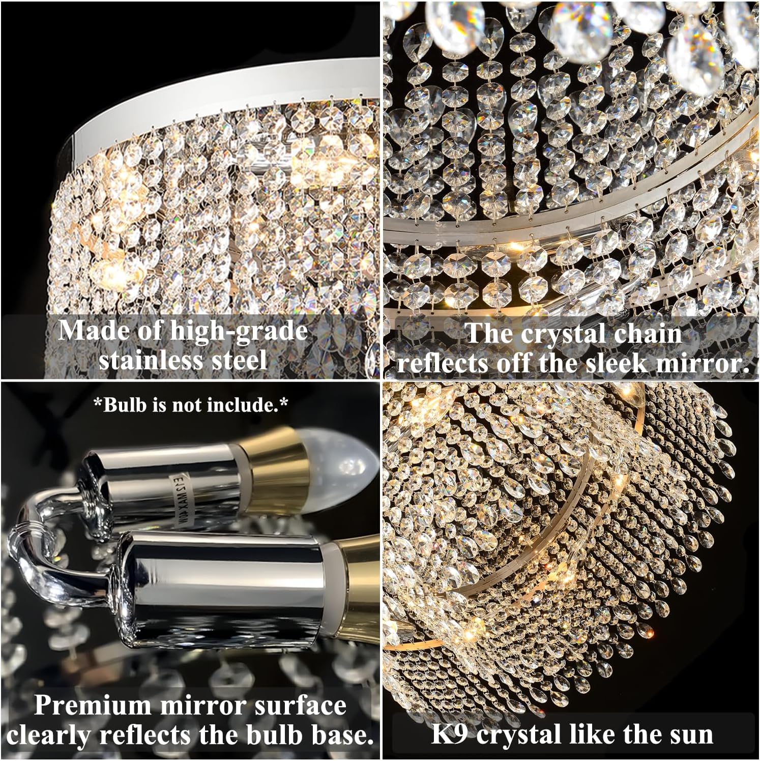 Modern Crystal Ceiling Light Chandelier 31.5in Raindrop Crystal Chandelier Large Flush Mount Light Fixtures for Living Room Dining Room Bedroom Chrome