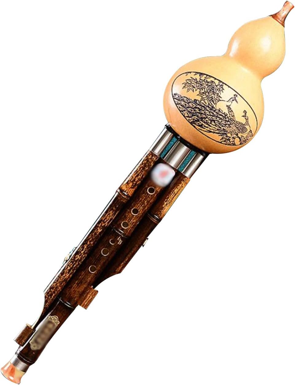 Bamboo Cucurbit Flute Hulusi Practice Teaching Instrument Children and Adults Learn to Play The Cucurbit Flute National Wind Instrument Flute Gift (Color : Brown, Size : Small D-Key)
