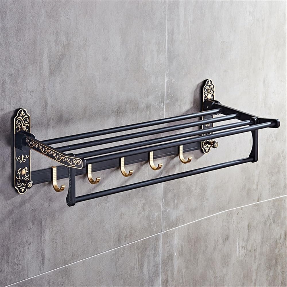Bathroom Shelf, Towel Rack with Towel Bar and 7 Hooks, 19.6