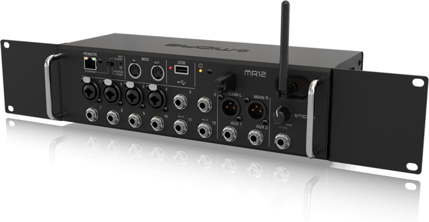 Midas MR12 12-Input Digital Mixer for iPad/Android Tablets with 4 Midas PRO Preamps, 8 Line Inputs, Integrated Wifi Module and USB Stereo Recorder