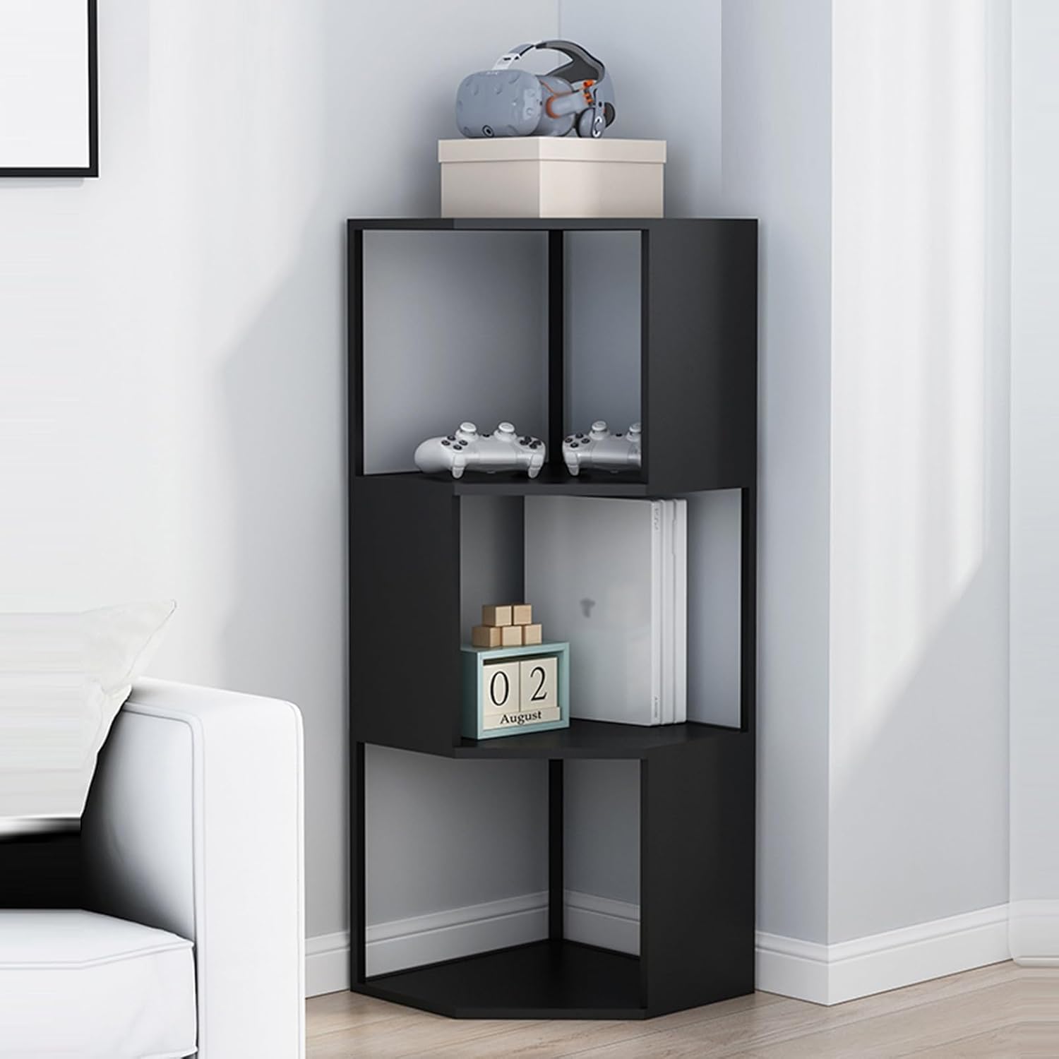 3/4 Layer Corner Bookcase, Industrial Bookshelf,Storage Display Rack, Multi-Layer Storage Rack,for Small Space,Living Room, Office (1PC)(Gold,4tier) (Black 3tier)