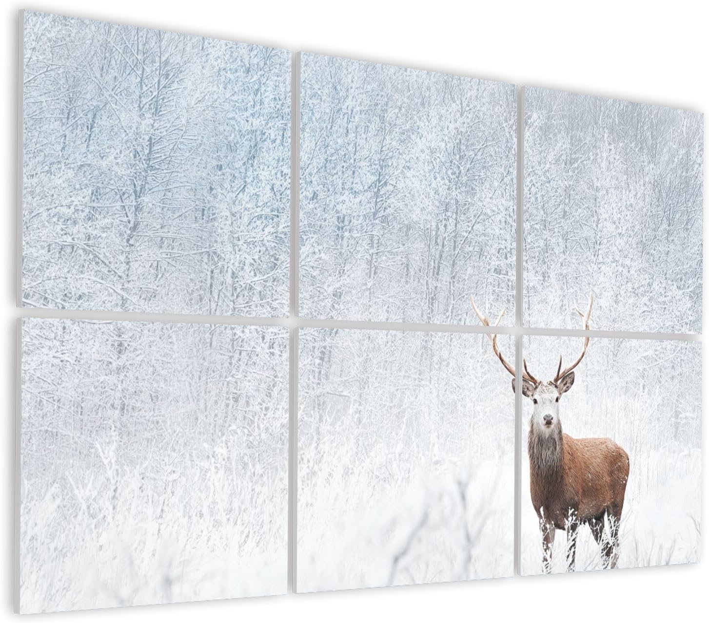 6 Pack Art Acoustic Panels Self Adhesive Noble Deer Winter Forest Winter Wonderland Christmas Landscape Decorative Soundproof Wall Panels Sound Absorbing Panel 48