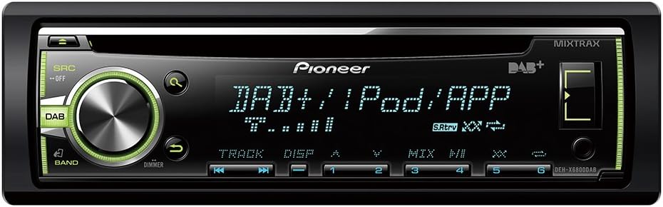 Pioneer DEH-X6800DABAN Multimedia Receiver for Car, Black, 1 DIN, 200 Watt, CD, CD-R, CD-RW, Rotatable, MOSFET, iPod/iPhone Direct Control, Android Media Access, MIXTRAX EZ, Includes DAB Antenna